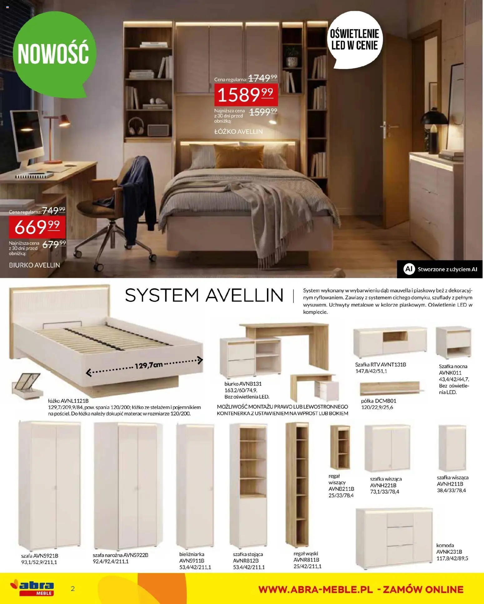 Abra meble gazetka od 11.09.2026 | Strona: 2 | Produkty: Oświetlenie, Łóżko, Materac, Regał