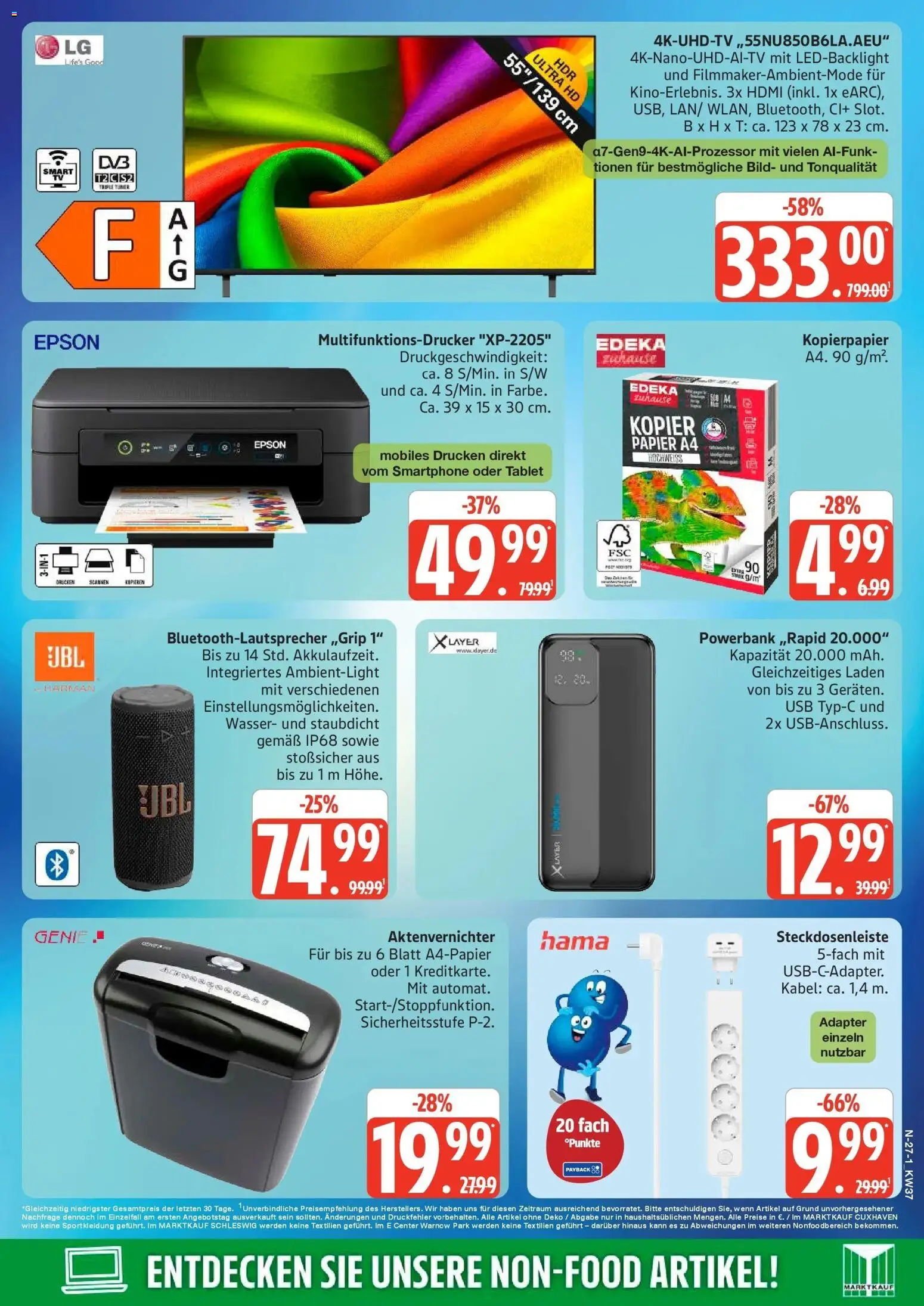 Marktkauf Prospekt Neuenkirchen (ab 07.09.2026) » Angebote online | Seite: 27 | Produkte: Adapter, Aktenvernichter, Wasser, Powerbank