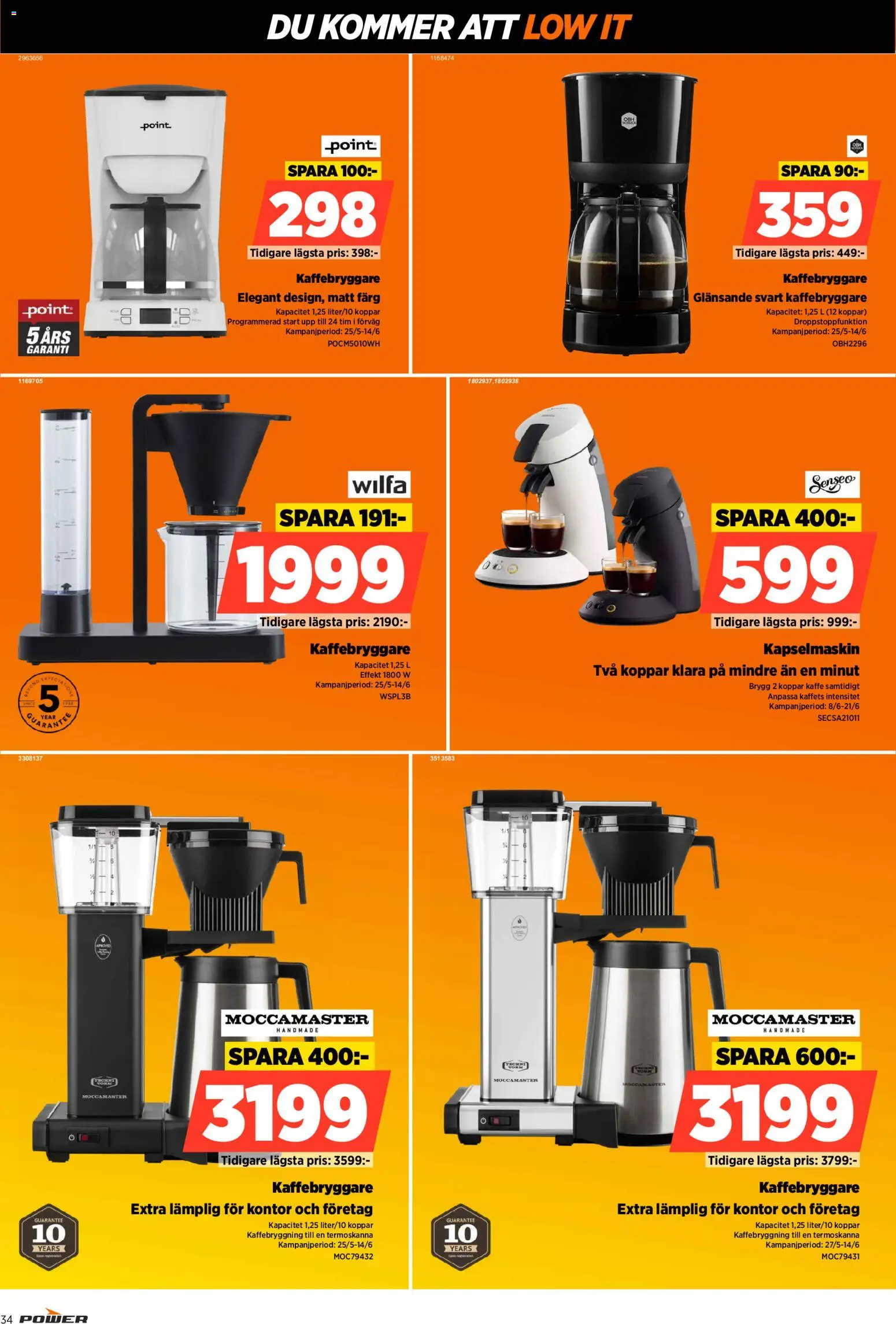 Power reklamblad aktuell från 08.06.2026 | Sida: 34 | Produkter: Kaffebryggare, Kaffe, Kapselmaskin