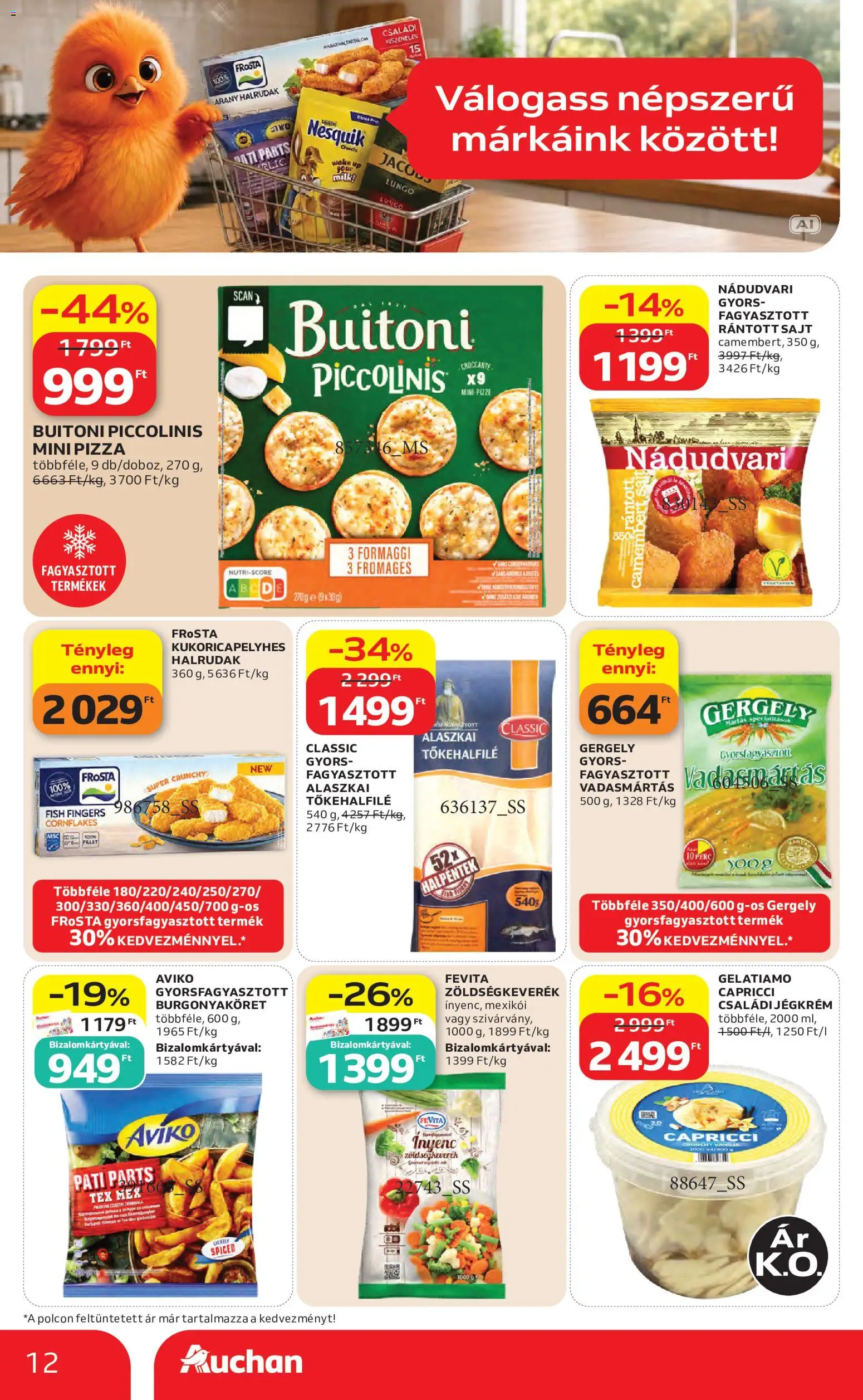 Auchan akciós ujság - amely érvényes a következő dátumtól: 2026.09.10. | Oldal: 12 | Termékek: Tőkehalfilé, Nesquik, Pizza, Jégkrém