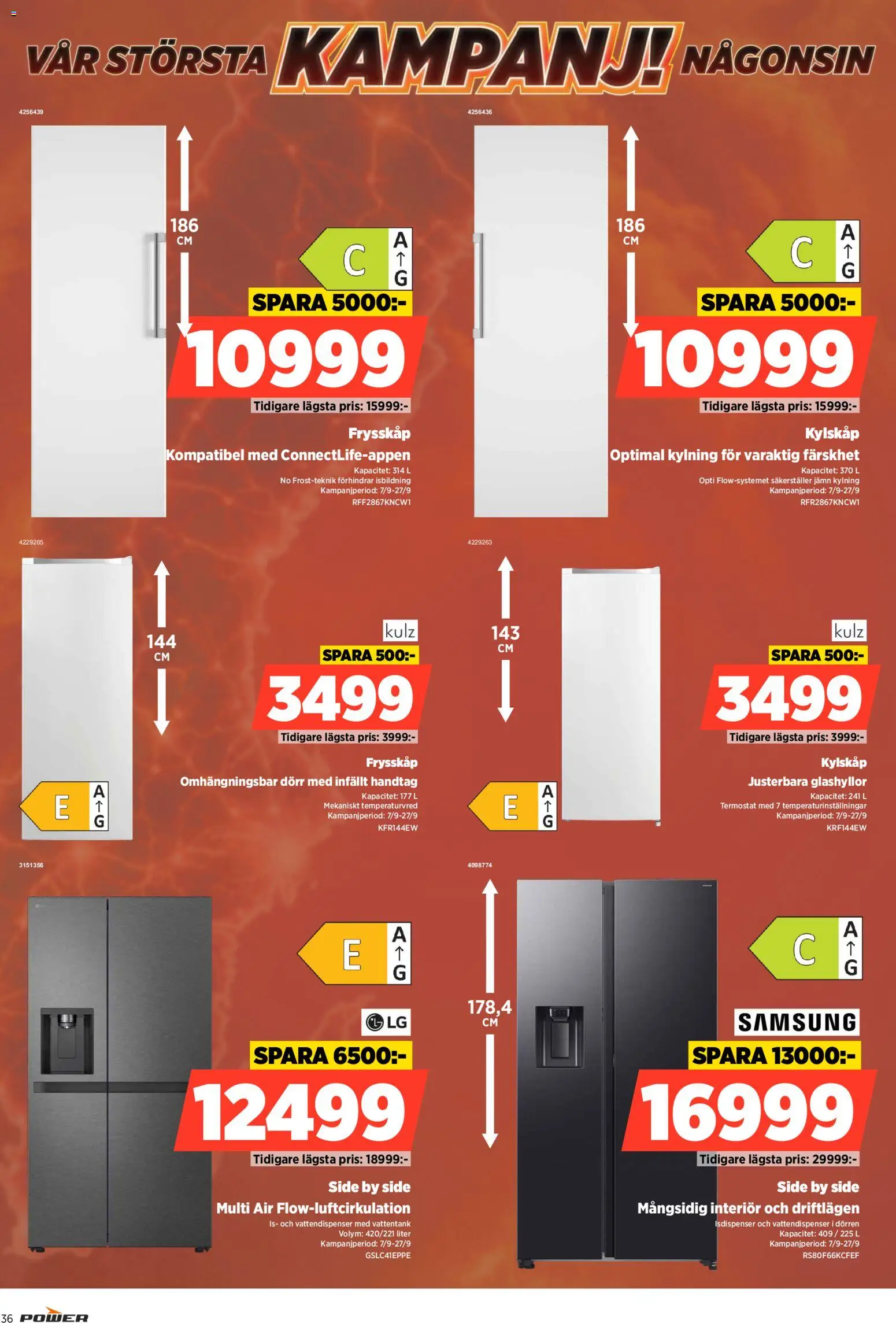 Power reklamblad aktuell från 07/09/2026 | Sida: 36 | Produkter: Is, Dörr, Kylskåp