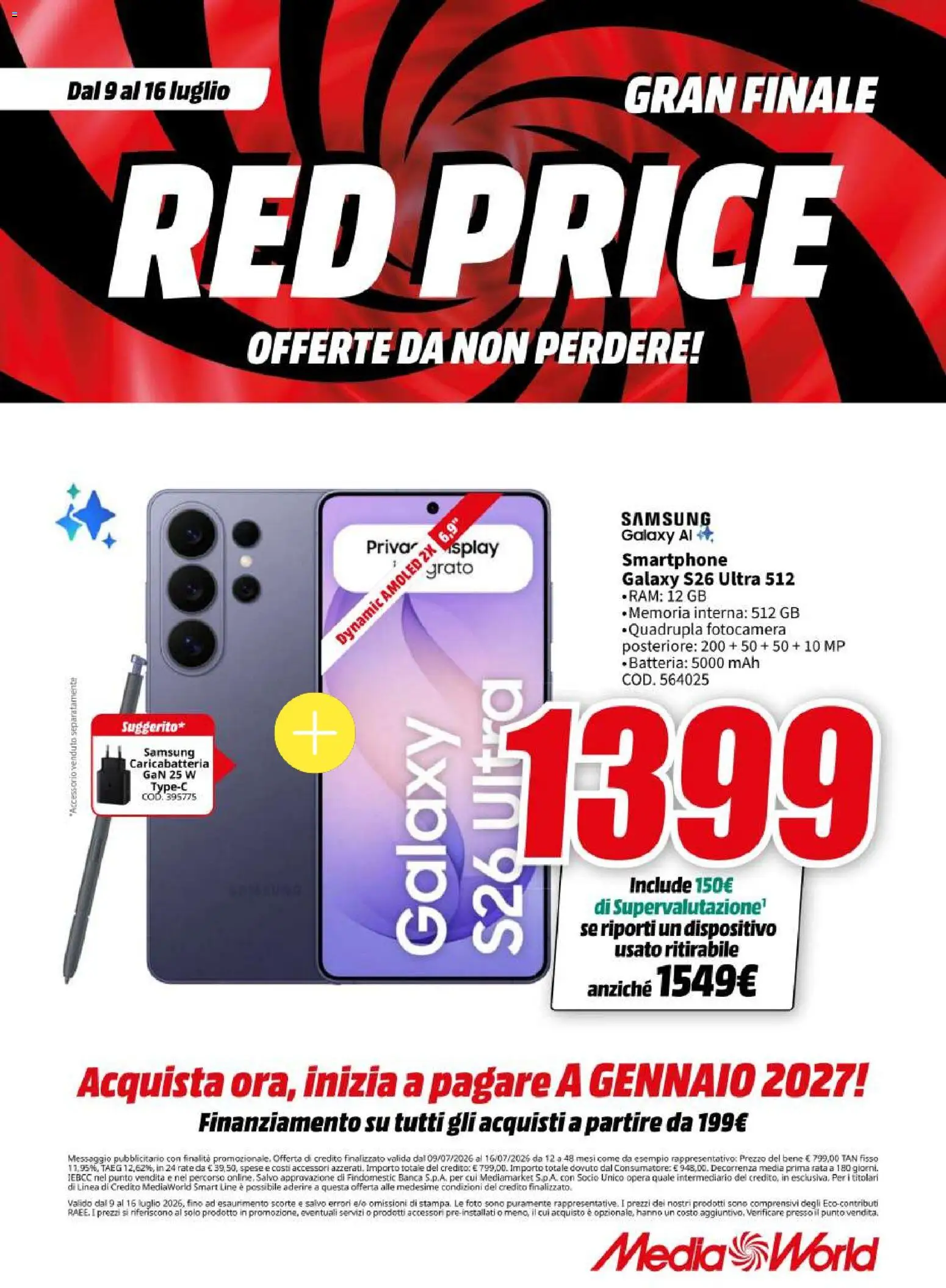 Volantino Media World del 09/07/2026 | Pagina: 30 | Prodotti: Smartphone, Fotocamera, Batteria, Samsung
