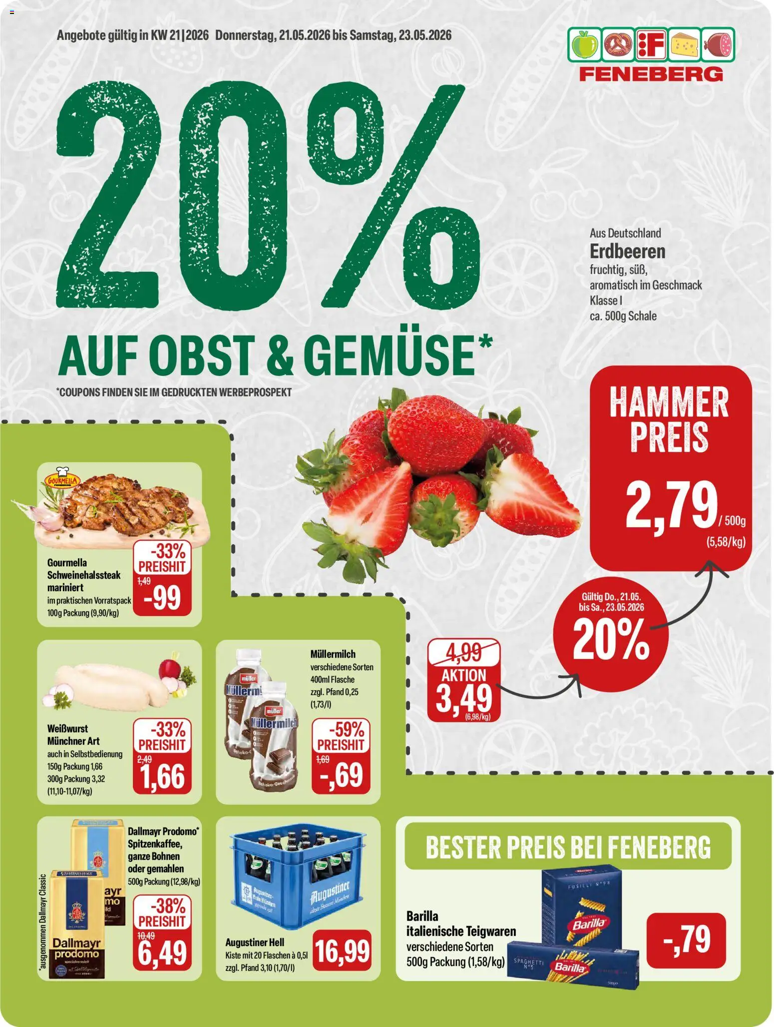 Feneberg Angebote – gültig ab 21.05.2026 | Seite: 1 | Produkte: Dallmayr, Gemüse, Müllermilch, Erdbeeren