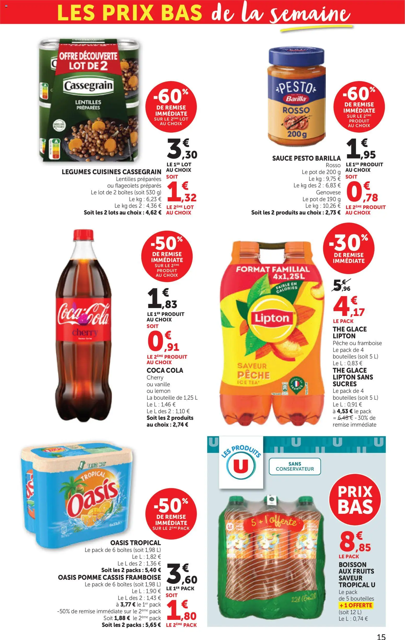 {H1} | Page: 15 | Produits: Pomme, Oasis tropical, Coca cola, Thé