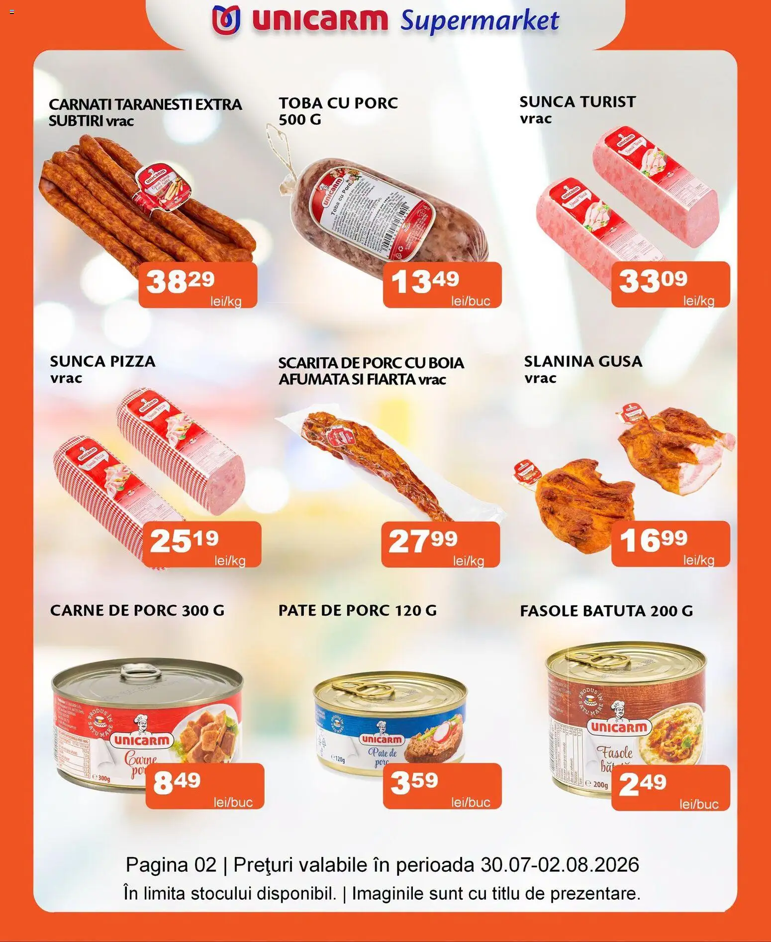 Noul catalog Unicarm – valabil de la 30.07.2026 | Pagină: 2 | Produse: Pate, Șuncă, Pizza, Carne De Porc