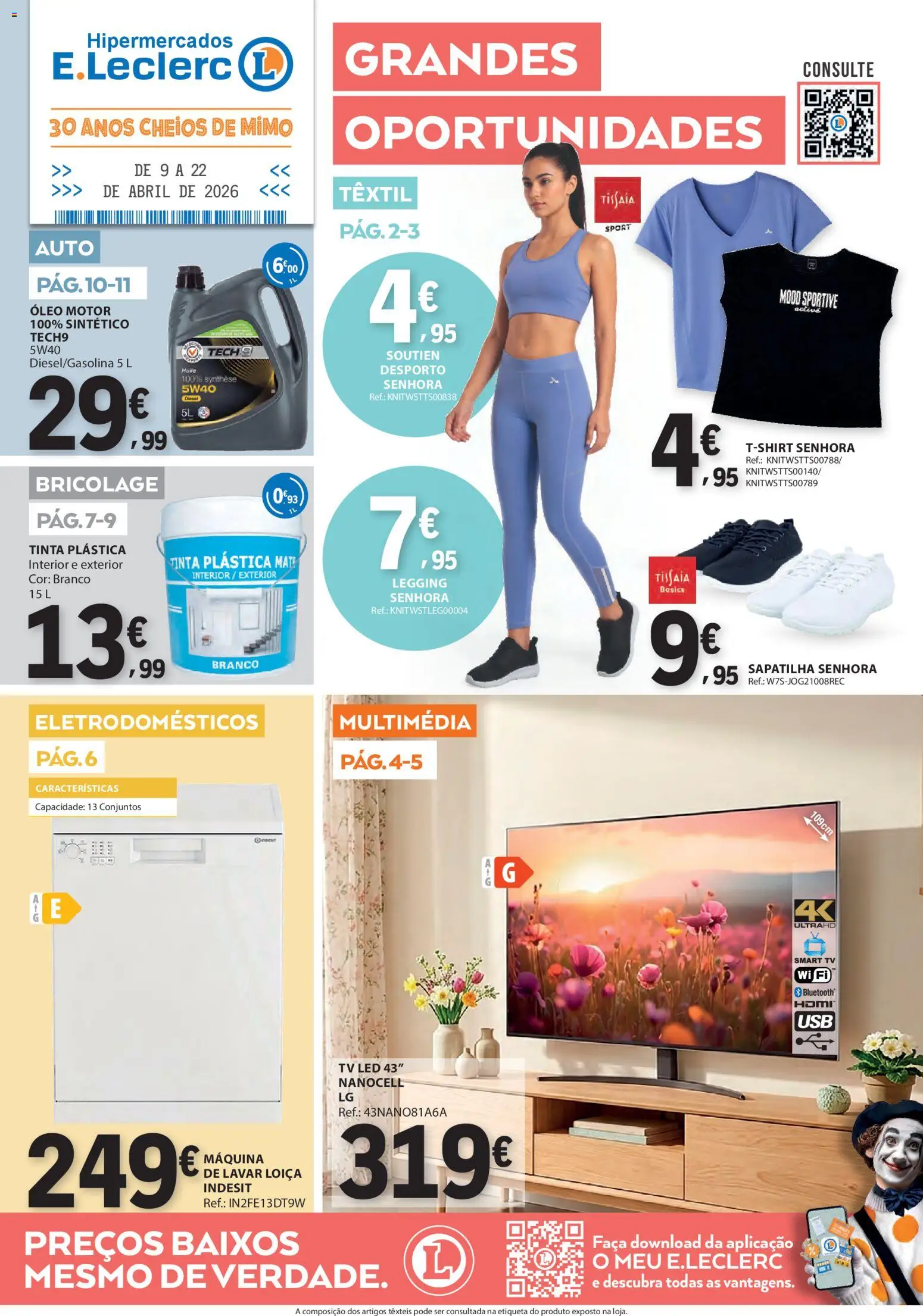 E.Leclerc folheto Não Alimentar │ válido de 09.04.2026 | Página: 1 | Produtos: Faca, Tv led, Tinta, Óleo