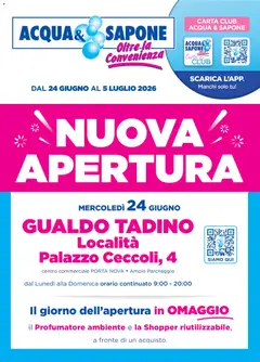 Anteprima del volantino Acqua e Sapone volantino Nuova Apertura Gualdo Tadino valido a partire dal 24/06/2026