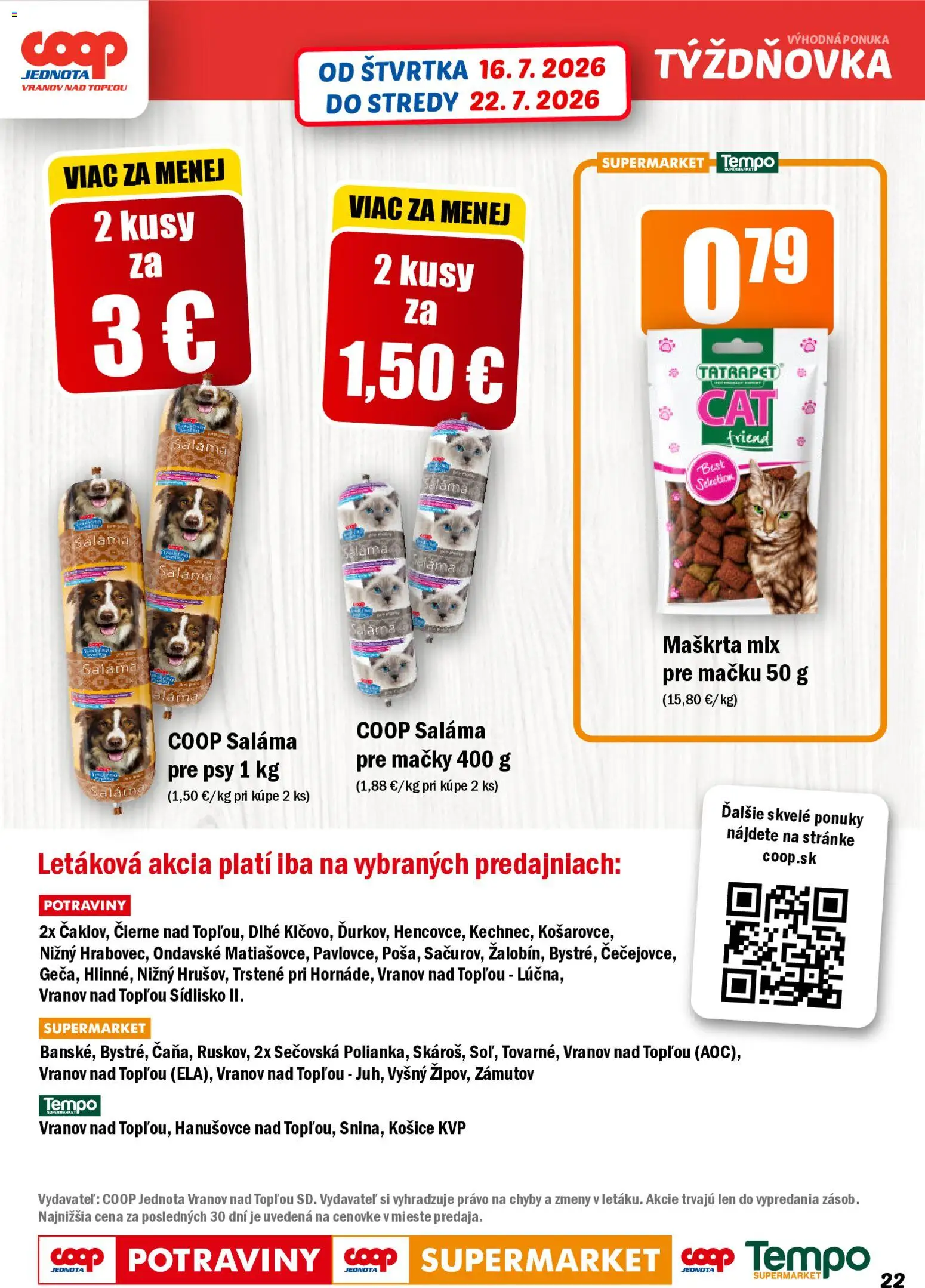 Nové COOP Jednota akcie – leták je platný od 16.07.2026 | Strana: 22 | Produkty: Saláma
