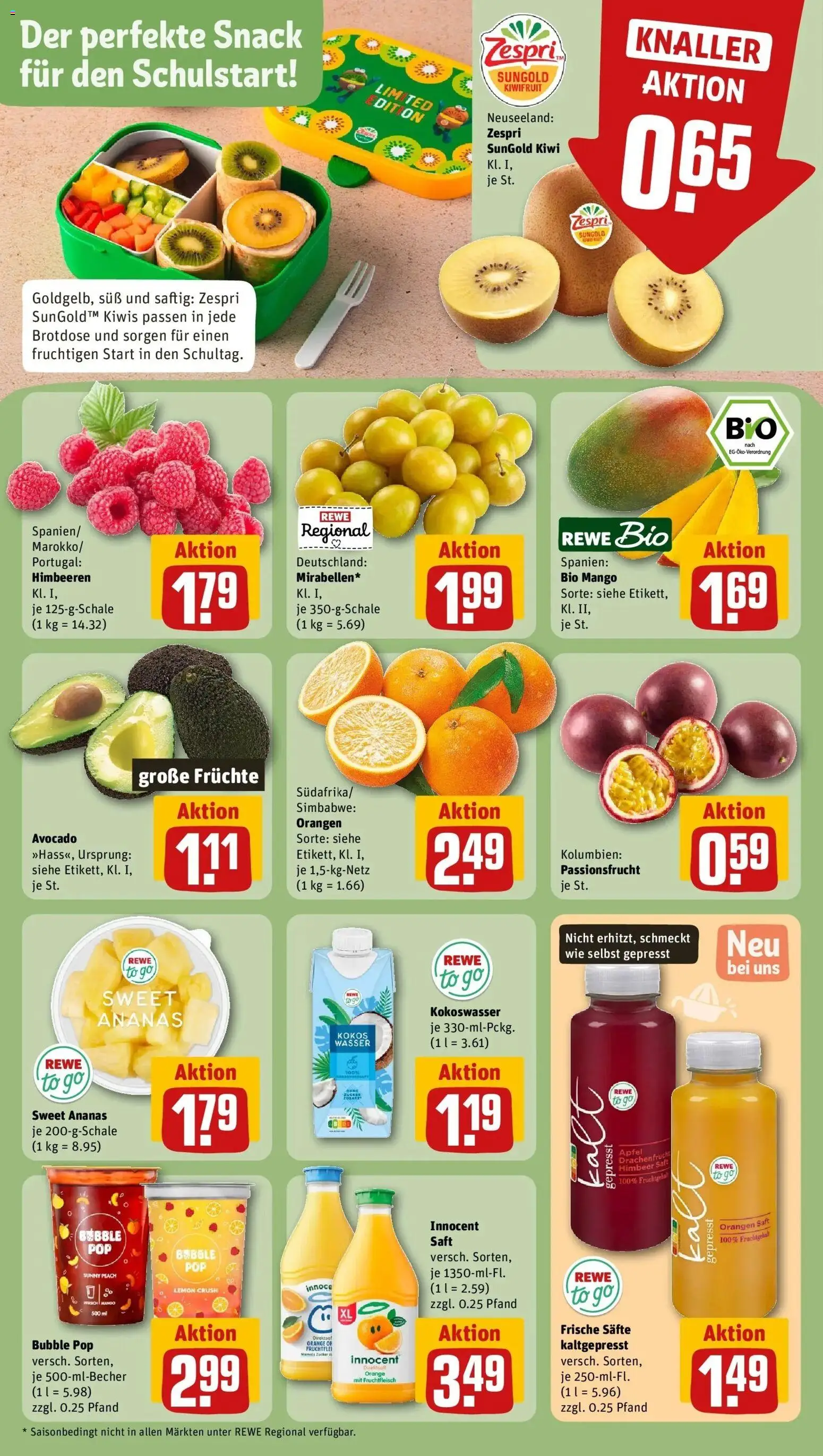 REWE Prospekt ab 24.08.2026 zum Blättern » Angebote | Seite: 6 | Produkte: Himbeeren, Äpfel, Orangen, Kiwi