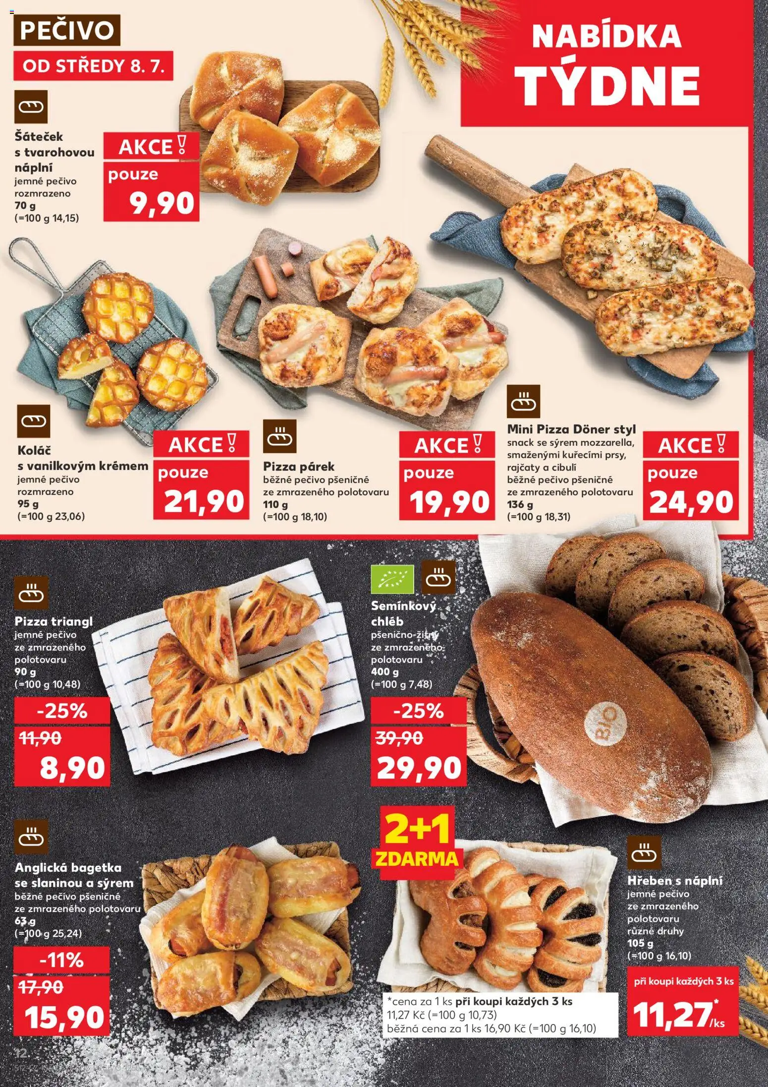 Kaufland leták od 08.07.2026 | Strana: 12 | Produkty: Triangl, Pečivo, Mini pizza, Hřeben