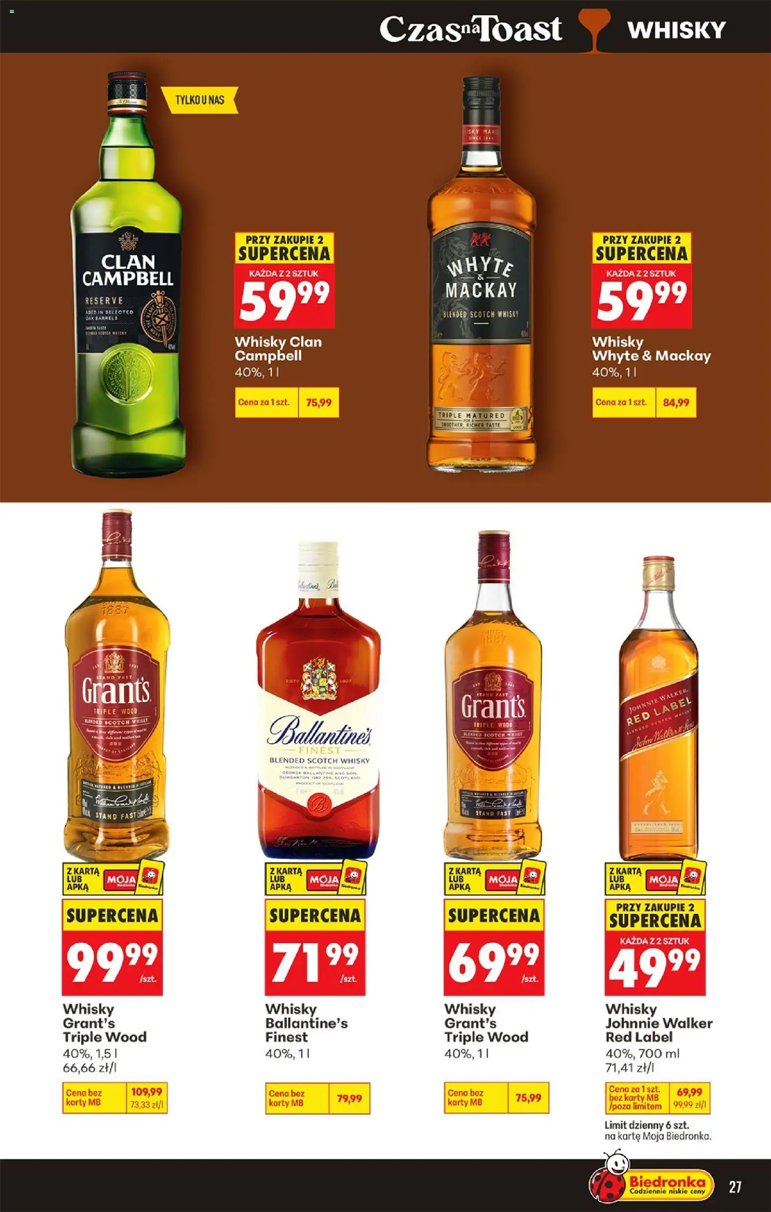 Biedronka gazetka - Czas na toast od 29.06.2026 | Strona: 27 | Produkty: Karta, Grant's, Red label, Whisky