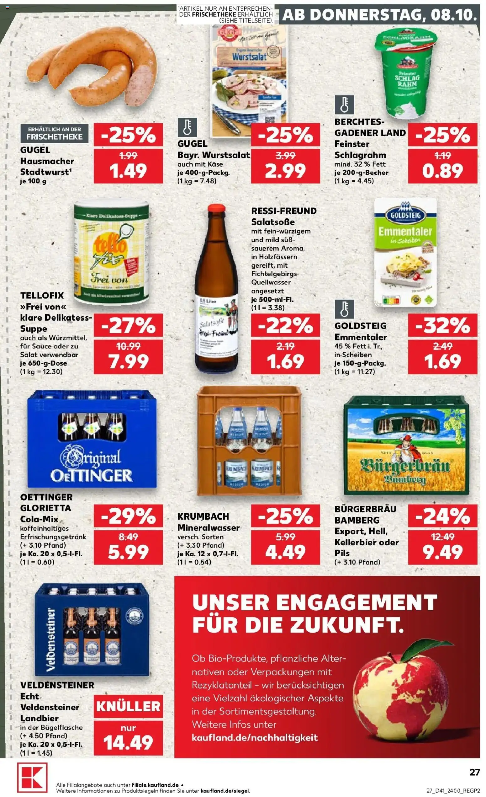 Prospekt Kaufland ab 08.10.2026 » Angebote Online zum Blättern | Seite: 27 | Produkte: Pils, Oettinger, Mineralwasser, Salat