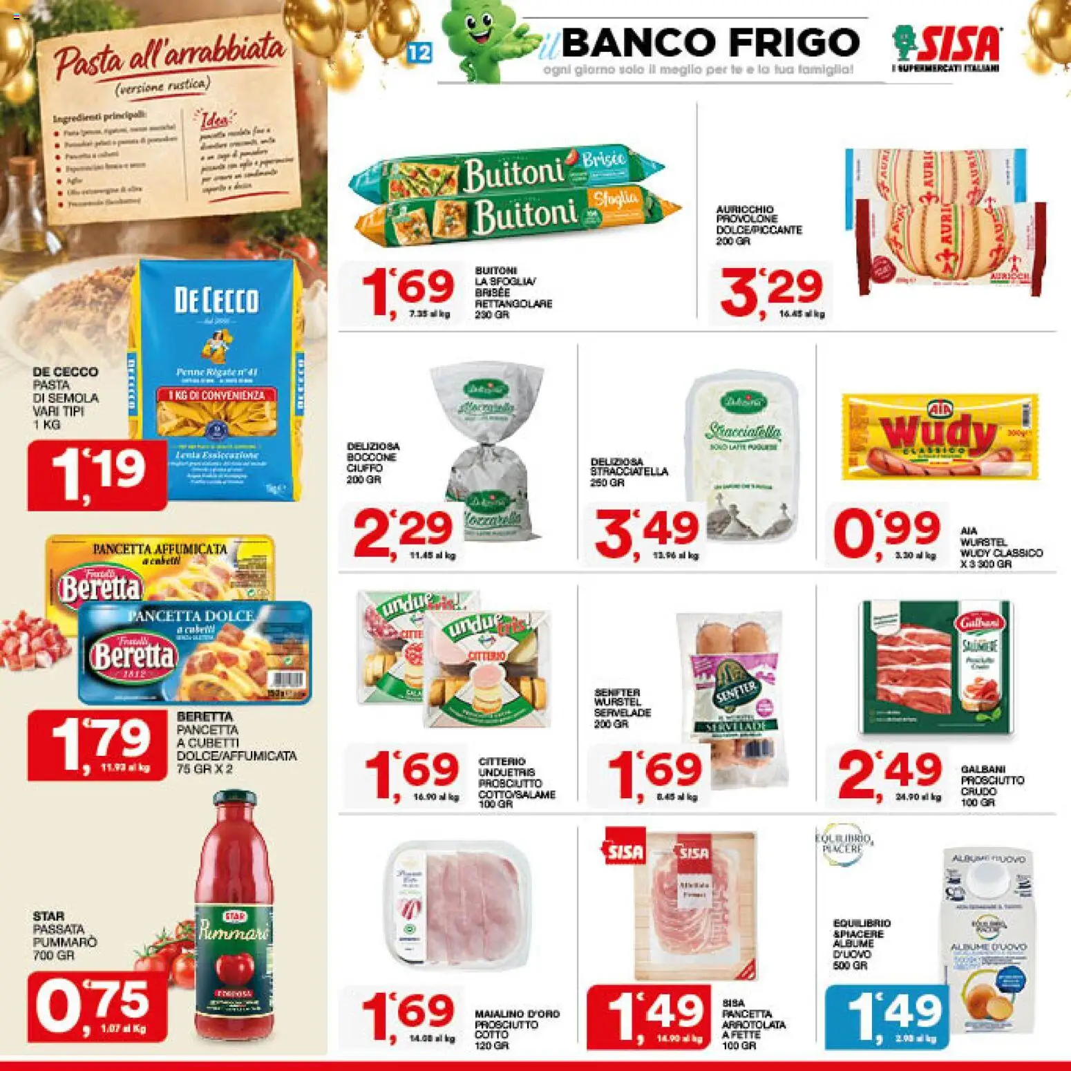 Volantino SISA del 24/09/2026 | Pagina: 12 | Prodotti: Pancetta, Pasta di semola, Wurstel, Penne