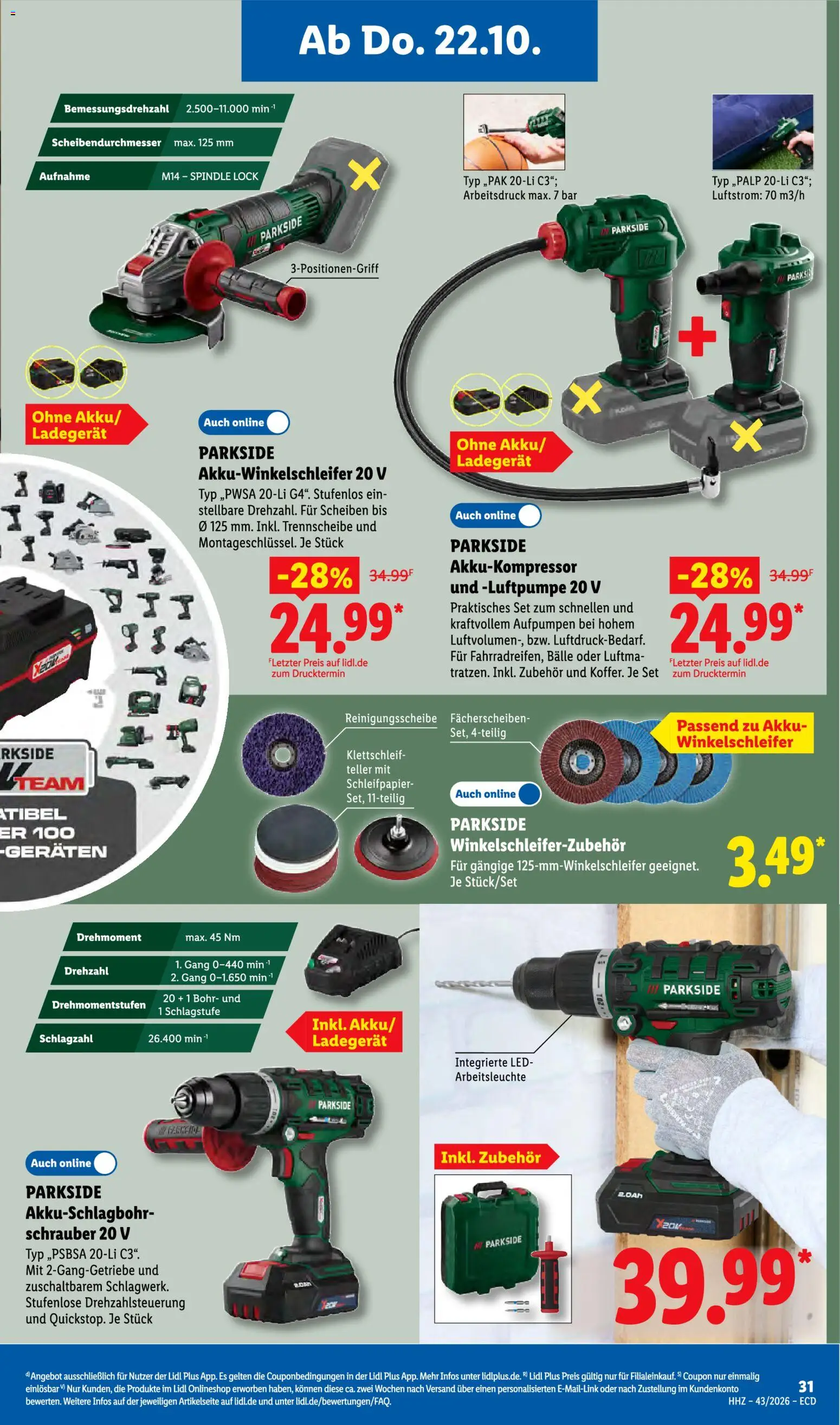Lidl Německo leták od 19.10.2026 | Strana: 45 | Produkty: Parkside, LED
