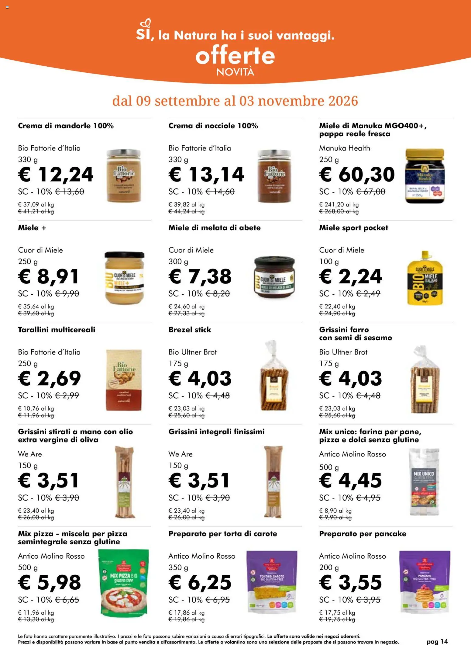 Volantino Natura Sì del 07/10/2026 | Pagina: 14 | Prodotti: Crema, Pizza, Semi di sesamo, Dolci