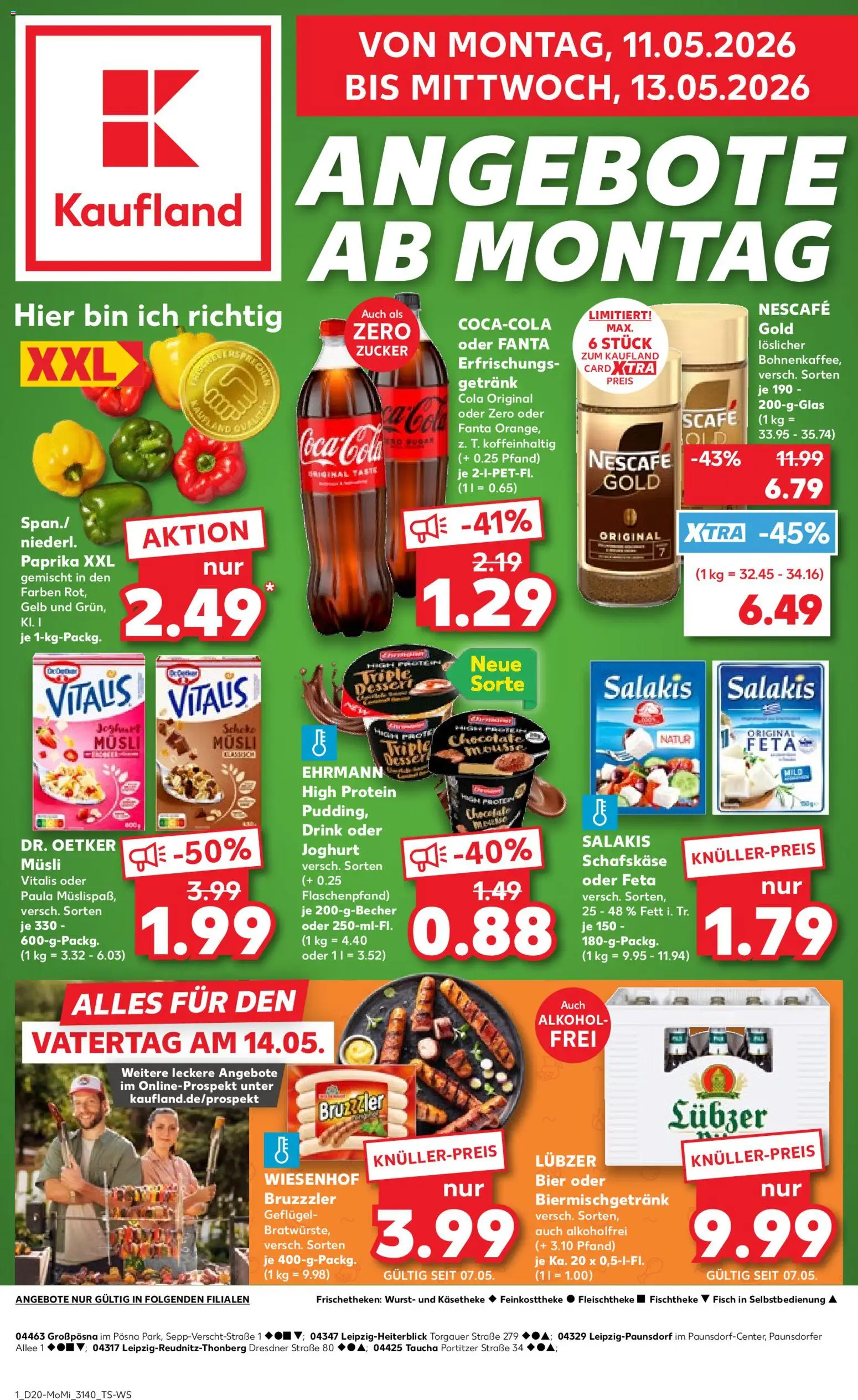 Kaufland Prospekt Leipzig	 – gültig ab 11.05.2026 | Seite: 1 | Produkte: Nescafe, Joghurt, Zucker, Wurst