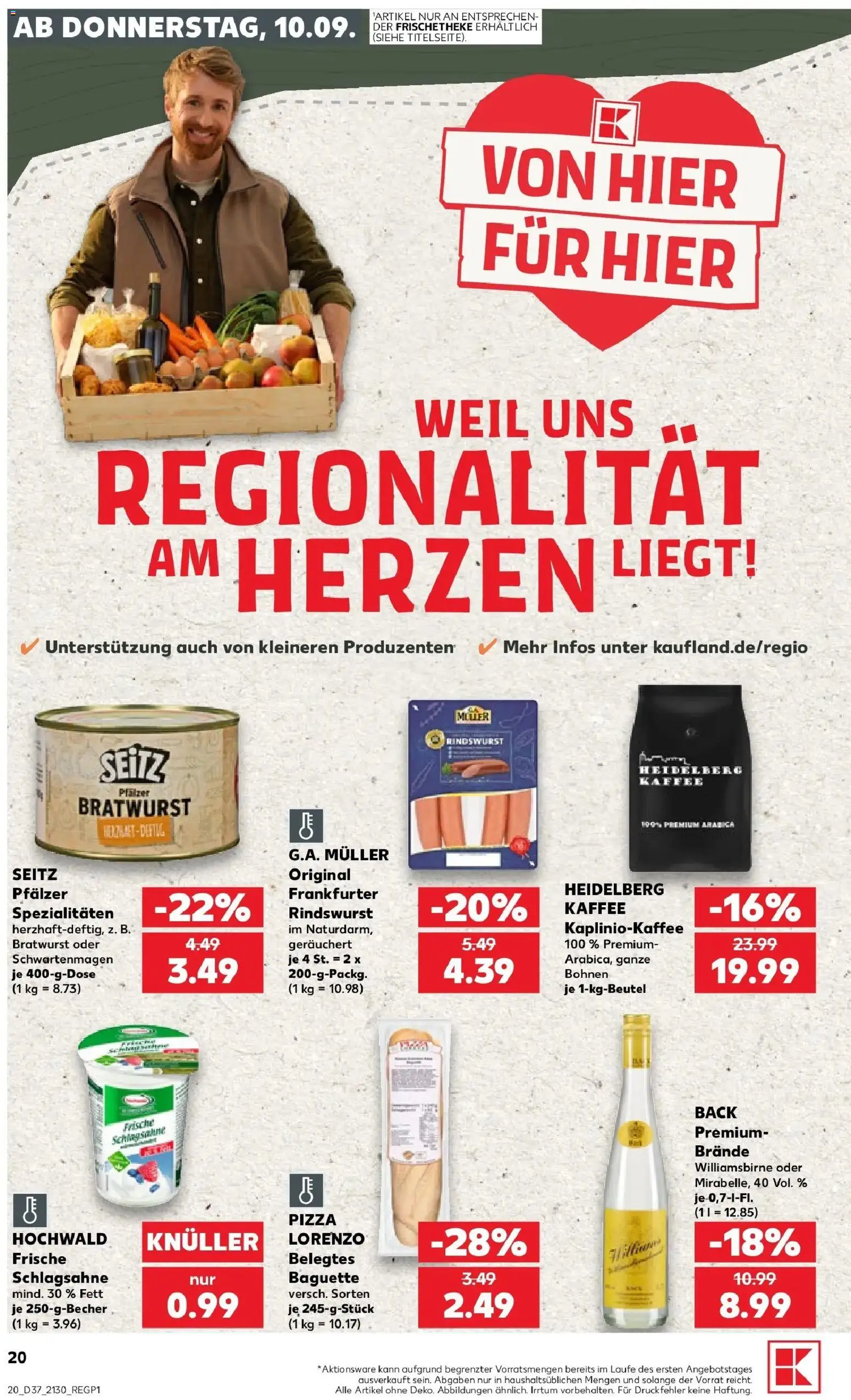 Prospekt Kaufland ab 10.09.2026 » Angebote Online zum Blättern | Seite: 20 | Produkte: Schlagsahne, Kaffee, Bratwurst, Baguette