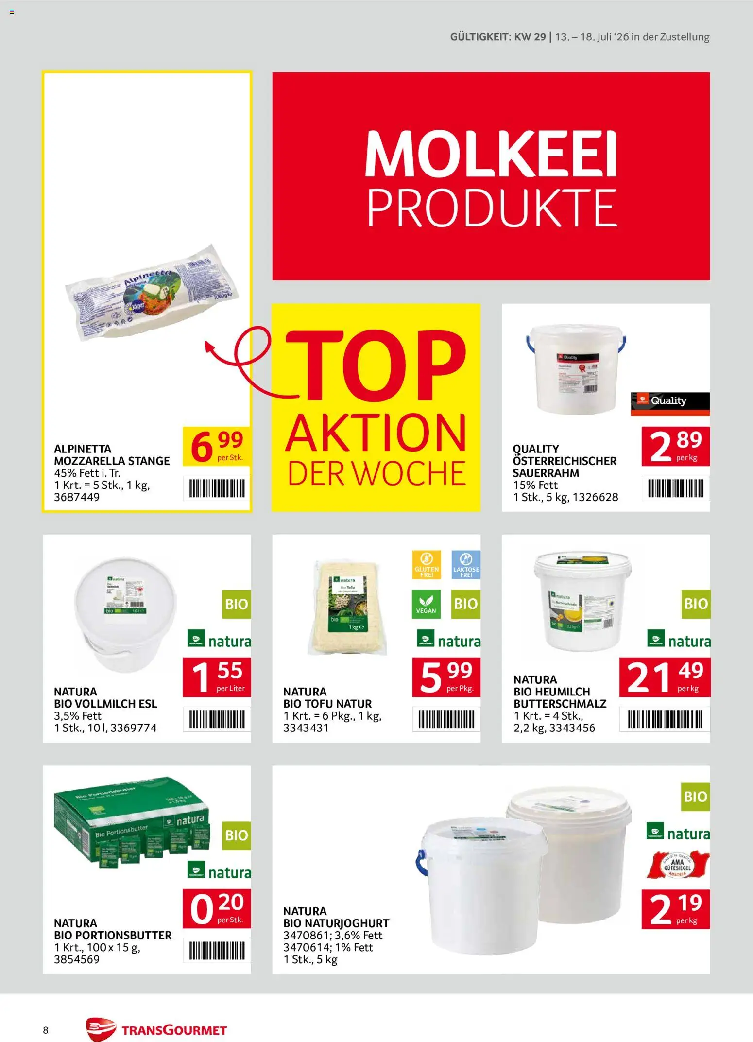 Transgourmet Zustellaktion gültig ab 13.07.2026 | Seite: 8 | Produkte: Sauerrahm