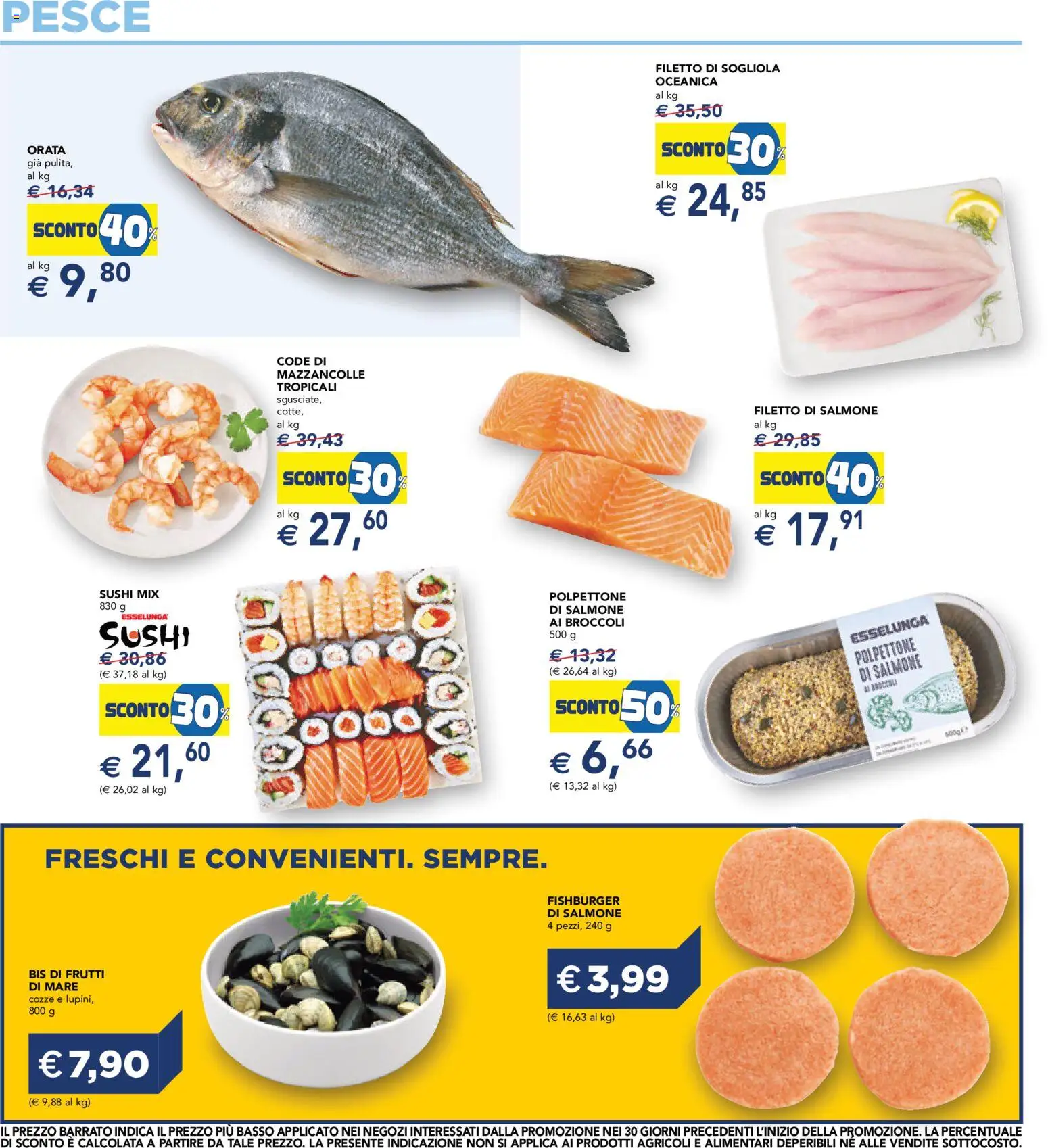 Volantino Esselunga S del 24/09/2026 | Pagina: 14 | Prodotti: Filetto di salmone, Mazzancolle, Orata, Basso