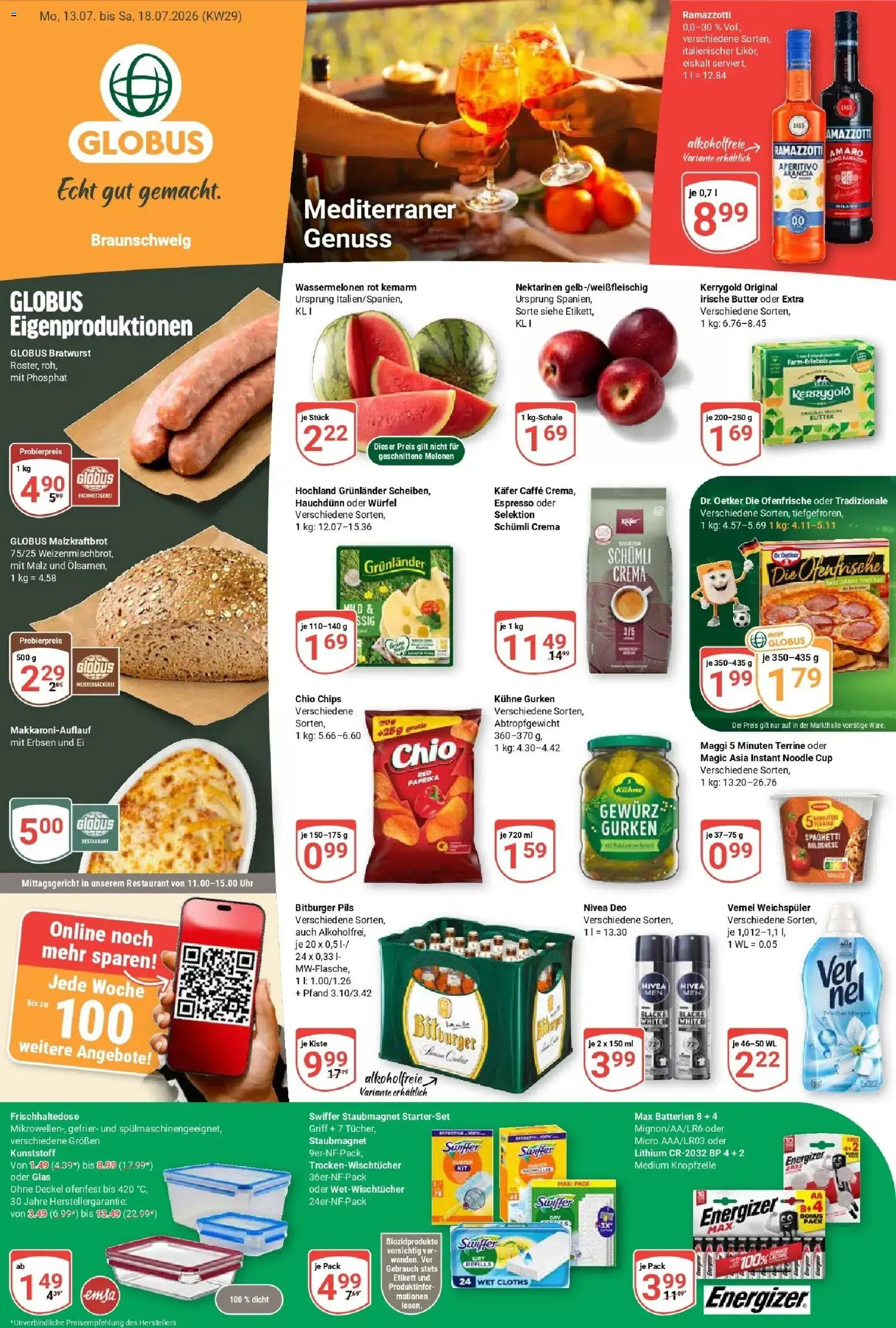Globus Prospekt Braunschweig – gültig ab 13.07.2026 | Seite: 1 | Produkte: Bitburger, Grunlander, Erbsen, Maggi 5 minuten terrine