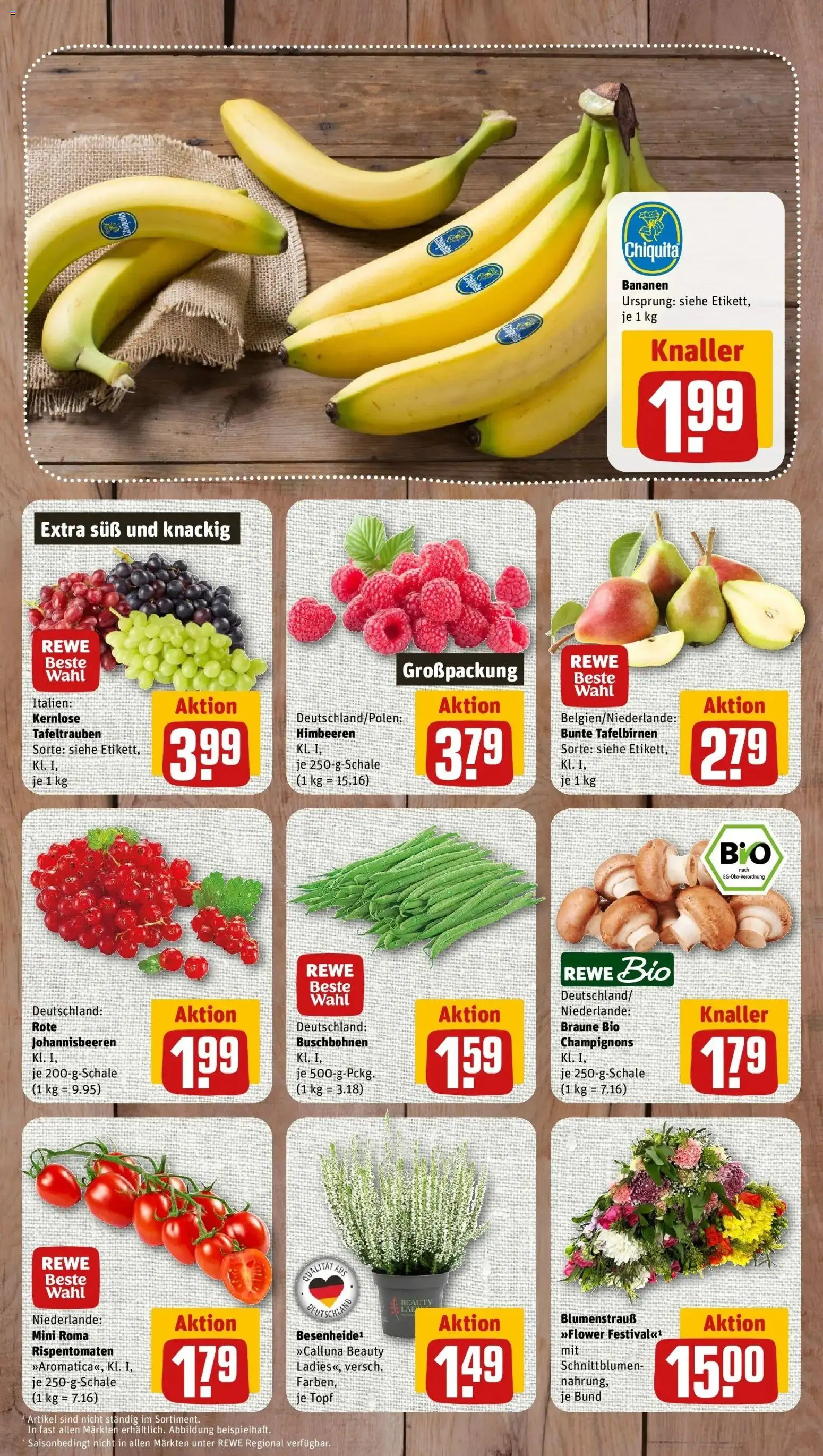 REWE Prospekt ab 31.08.2026 zum Blättern » Angebote | Seite: 3 | Produkte: Himbeeren, Bananen, Champignons