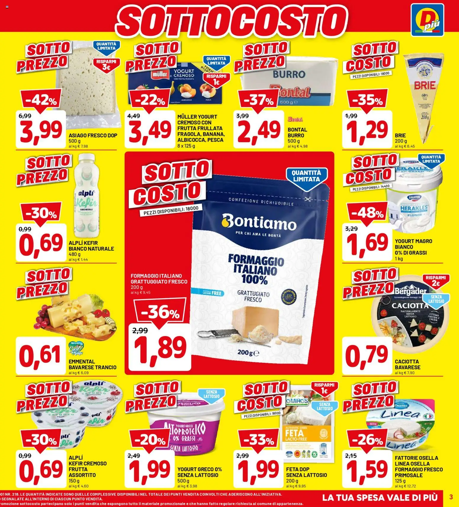 Volantino D Più del 09.04.2026 | Pagina: 3 | Prodotti: Yogurt greco, Frutta, Formaggio, Burro