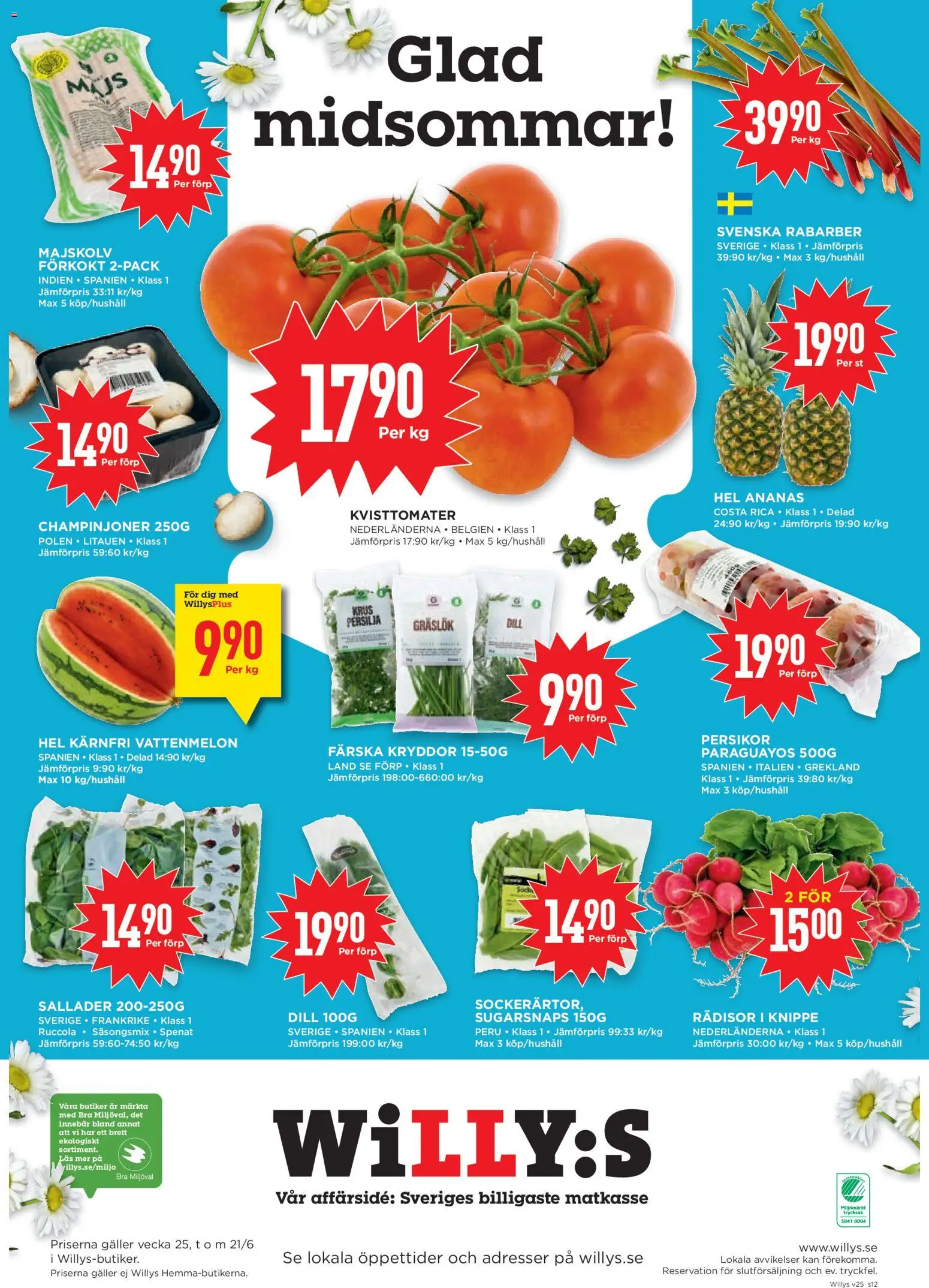Willys reklamblad aktuell från 15.06.2026 | Sida: 12 | Produkter: Vattenmelon, Ananas, Majs, Ruccola