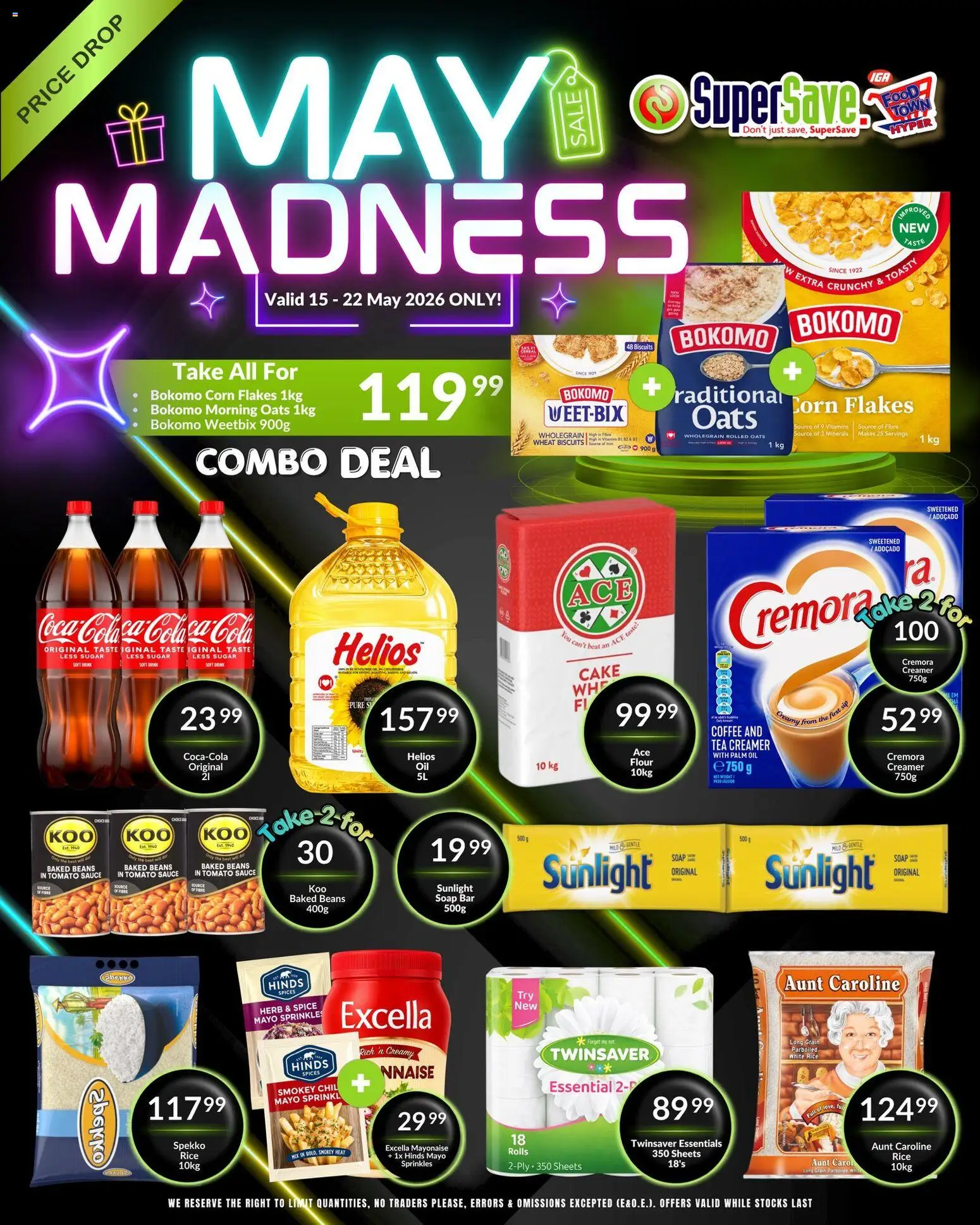 New Super Save catalogue – valid from 15.05.2026 | Page: 2 | Products: Beans, Biscuits, Rice, Flakes