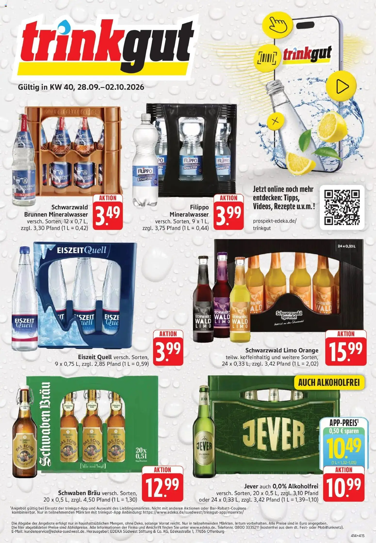 Trinkgut Prospekt Schramberg (ab 28.09.2026) » Angebote online | Seite: 1 | Produkte: Mineralwasser, Jever