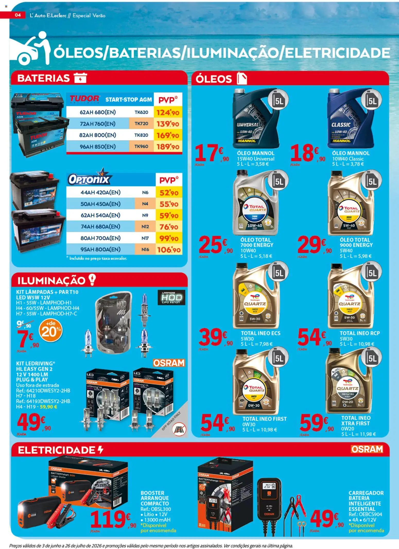 E.Leclerc folheto Auto │ válido de 03.06.2026 | Página: 4 | Produtos: Lâmpadas, Bateria, Óleo