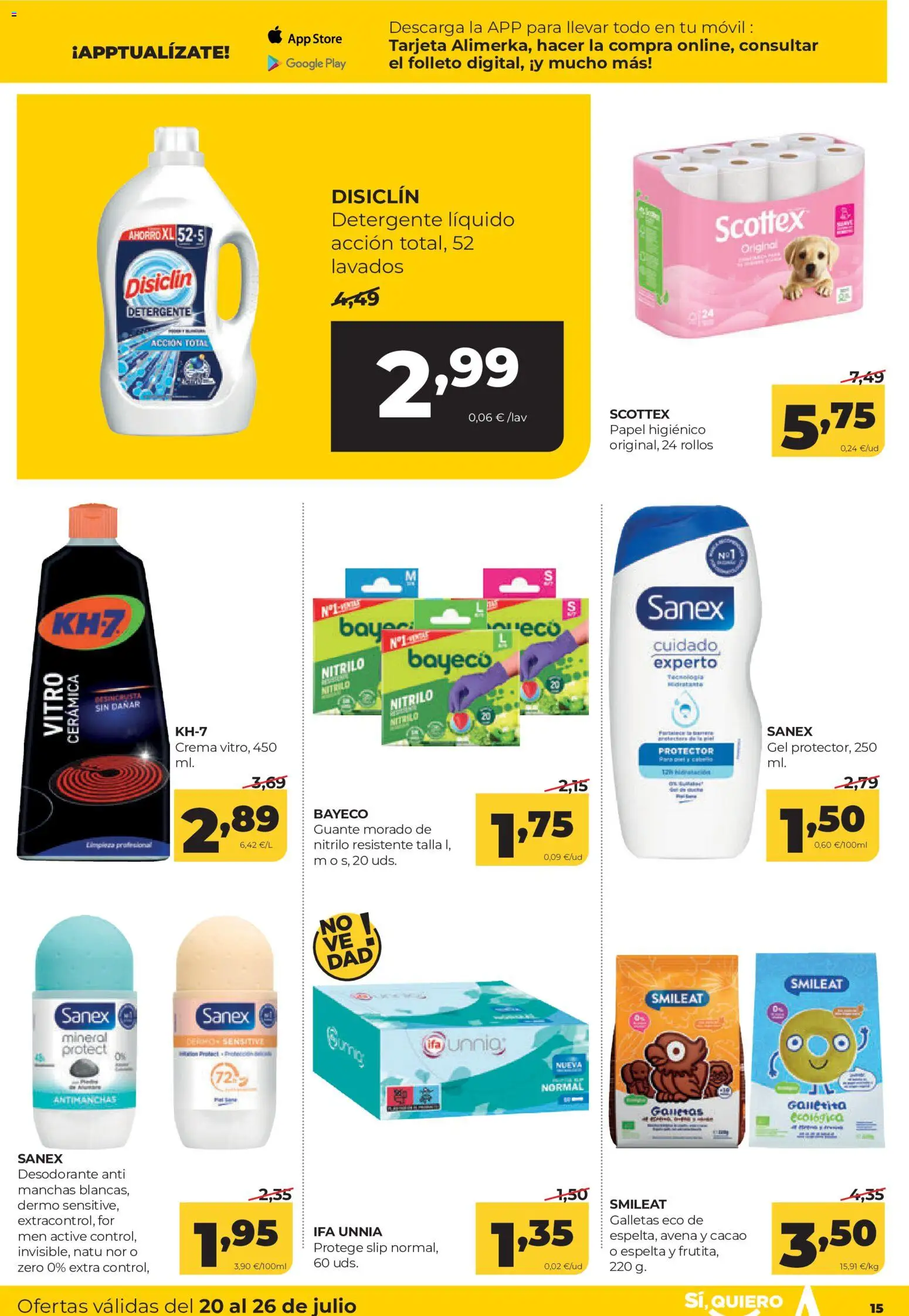 Alimerka folleto Castilla y León │ válido desde el 20/07/2026 | Página: 15 | Productos: Desodorante, Papel higienico, Galletas, Φρυγανιές σικάλεως