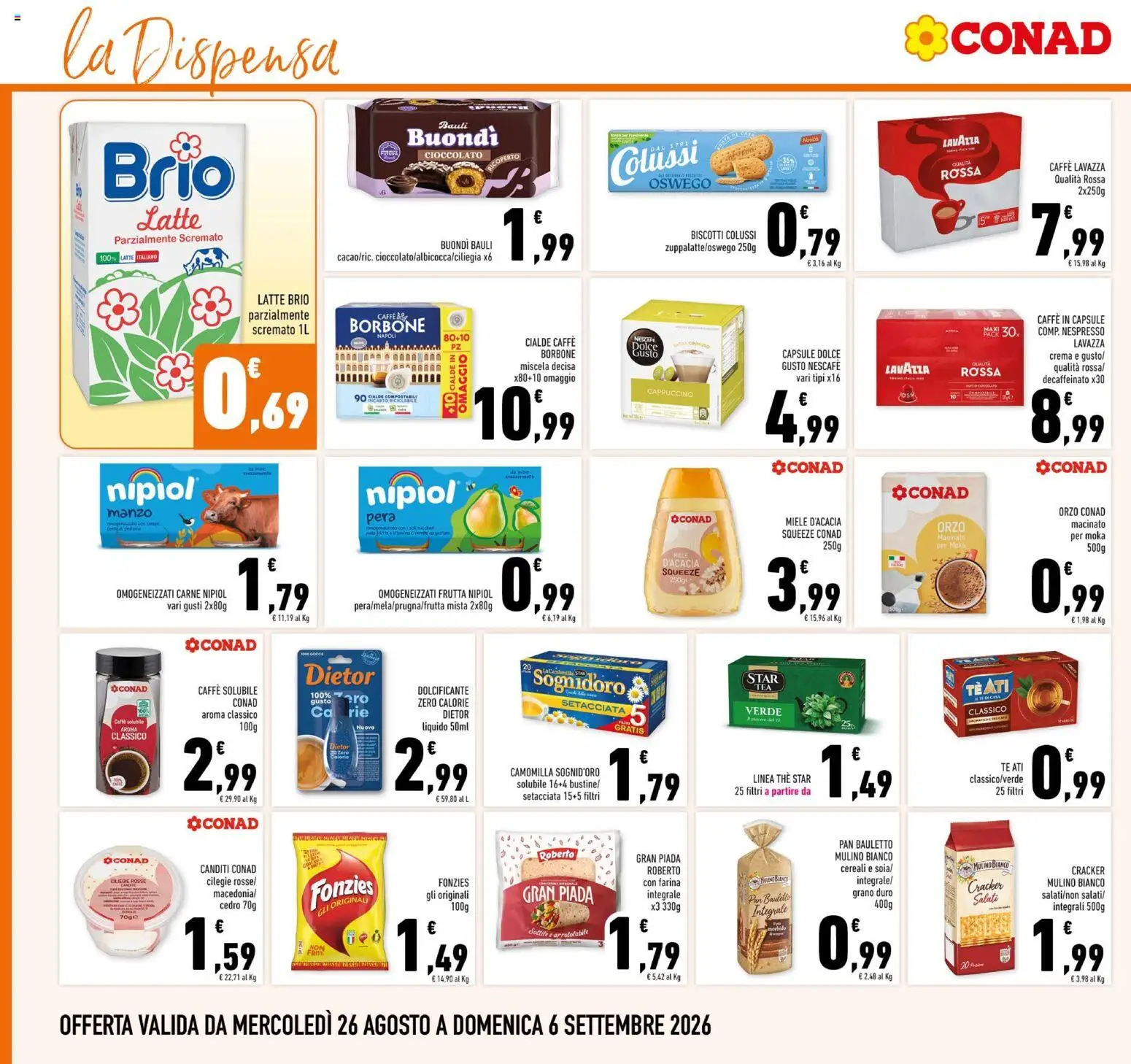 Volantino Conad del 26/08/2026 | Pagina: 12 | Prodotti: Tè, Manzo, Biscotti, Nescafé