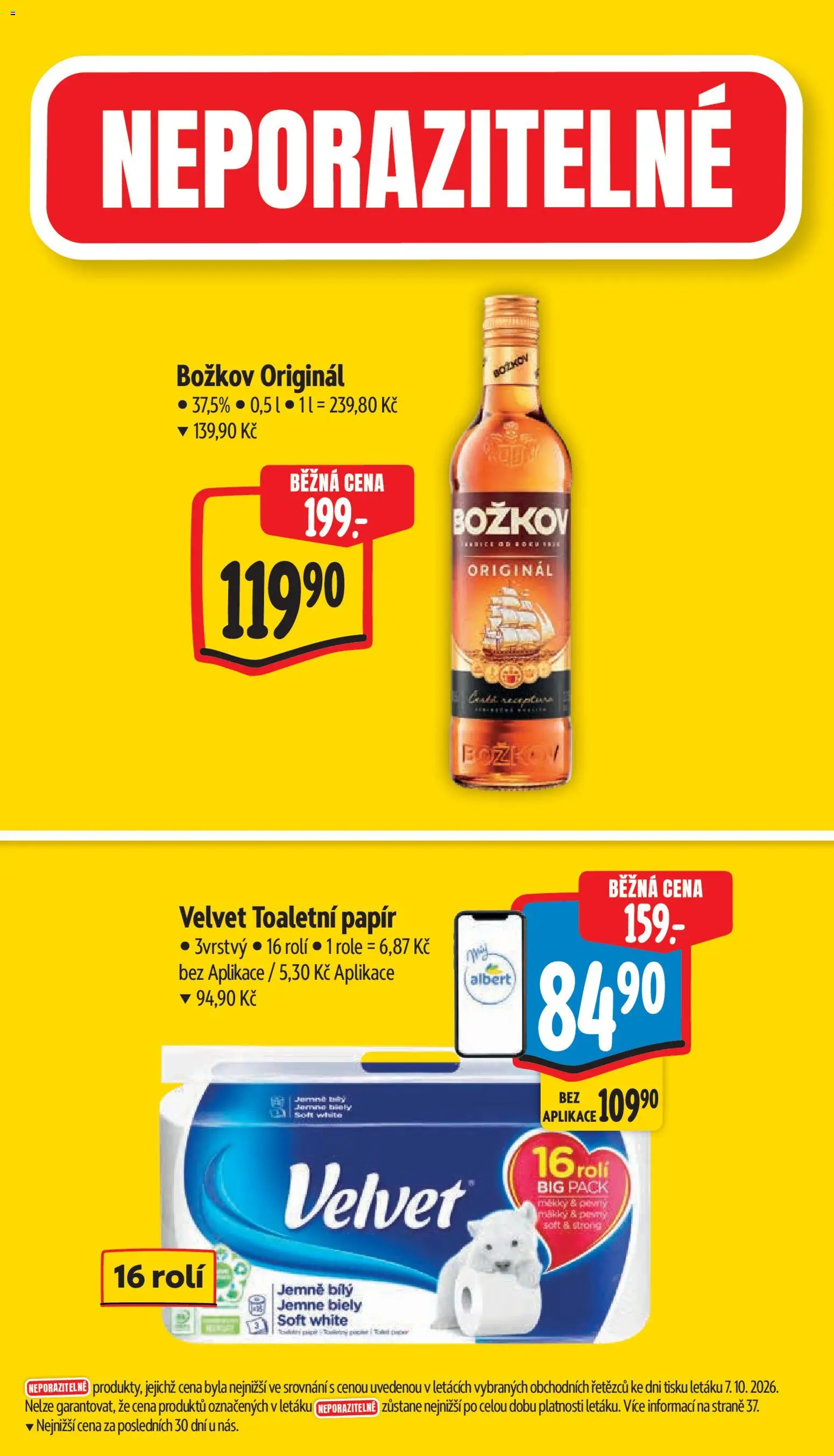 Albert leták - Hypermarket - Znojmo od 14.10.2026 | Strana: 4 | Produkty: Toaletní papír, Velvet, Božkov originál, Toaletní papír 3vrstvý