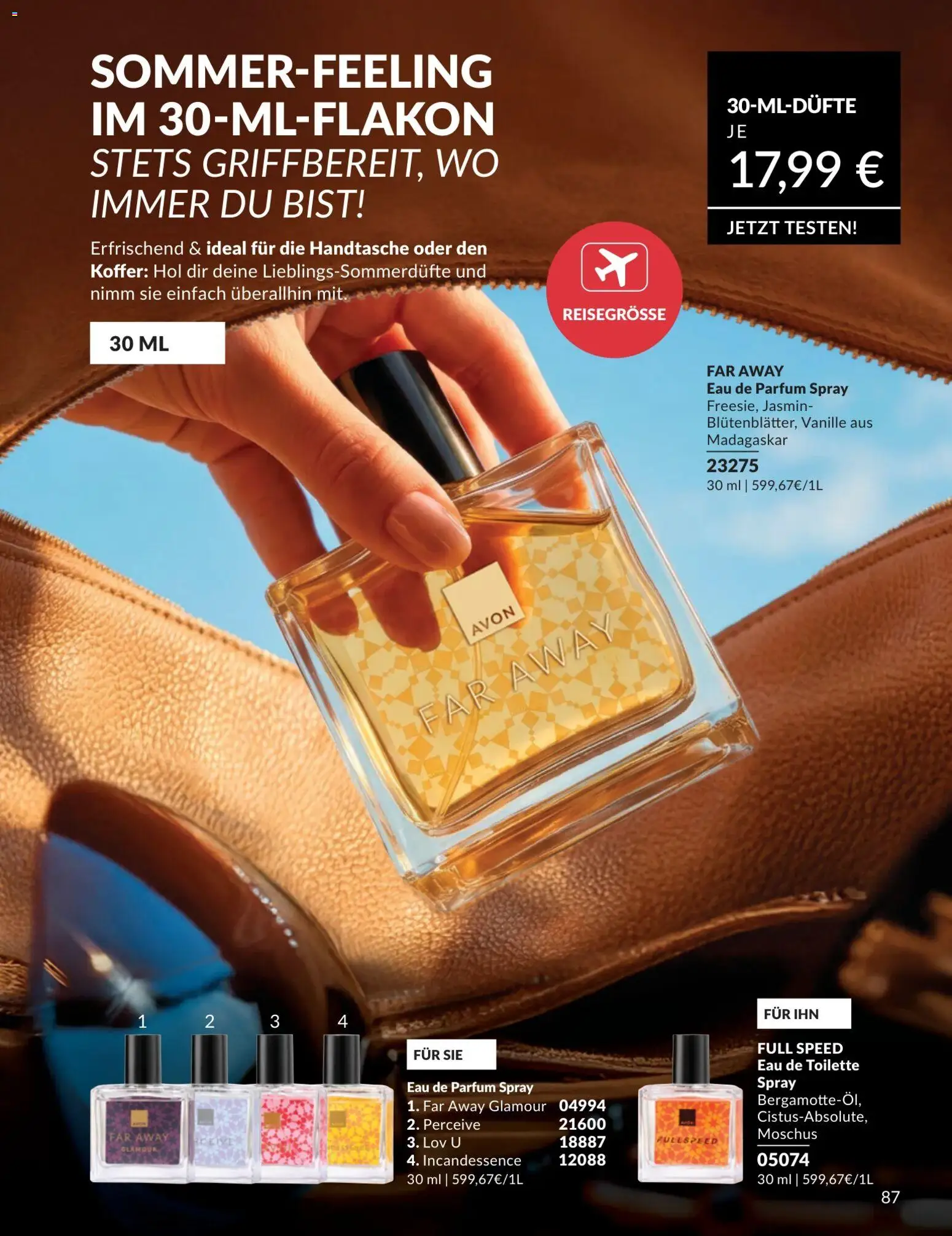 AVON Katalog Juli 2026 – gültig ab 01.07.2026 | Seite: 87 | Produkte: Toilette, Parfüm, Eau de Parfum, Handtasche