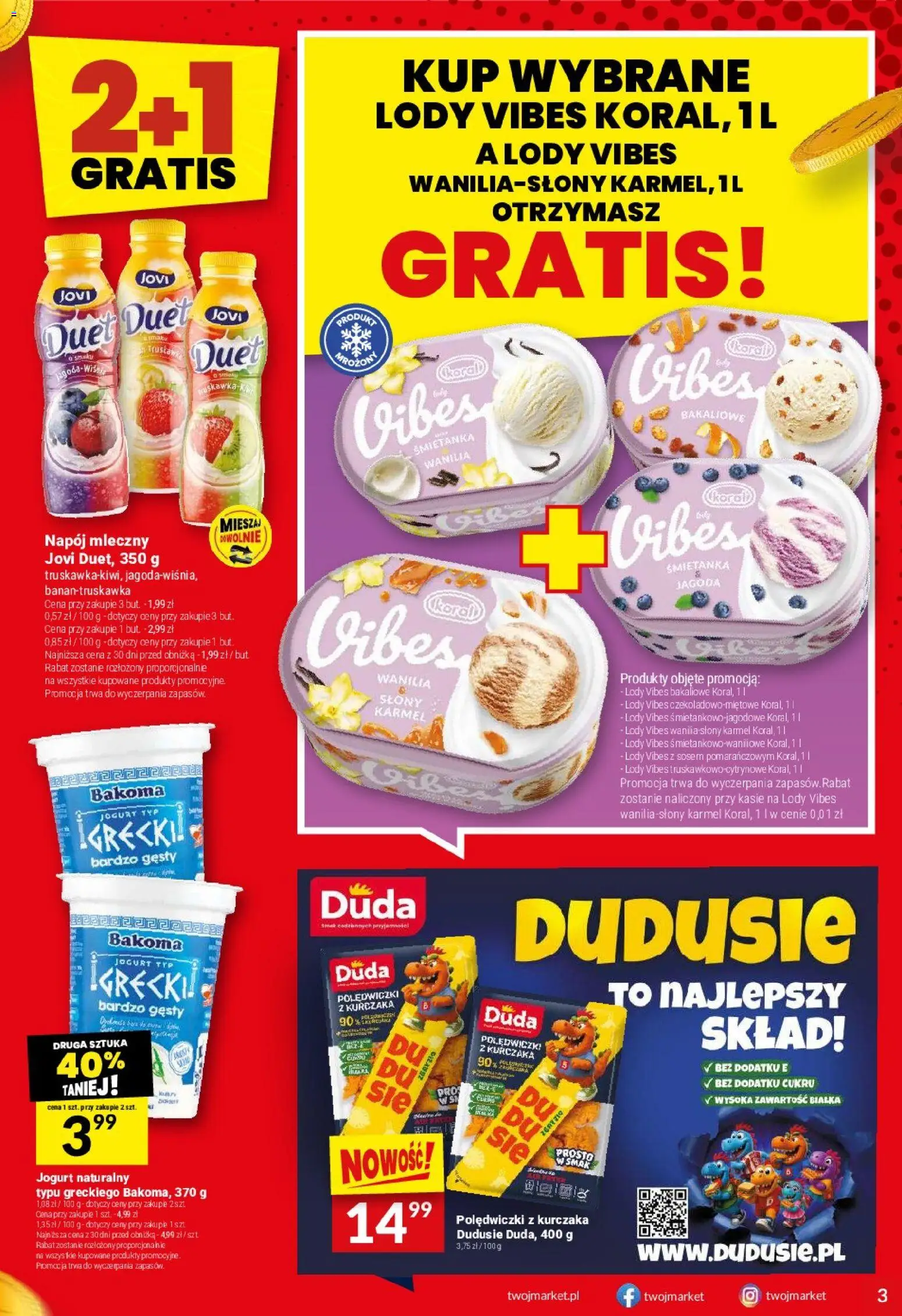Twój Market gazetka od 12.08.2026 | Strona: 3 | Produkty: Słony karmel, Polędwiczki z kurczaka, Jogurt, Lody