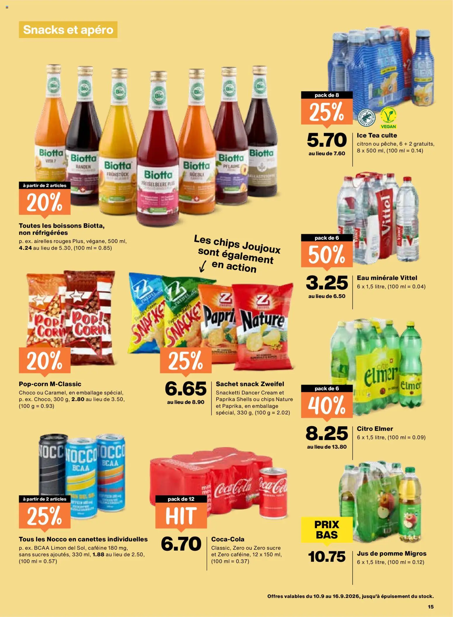 Migros aktionen FR – gültig ab 10.09.2026 | Seite: 15 | Produkte: Snacks, Paprika, Chips, Apple