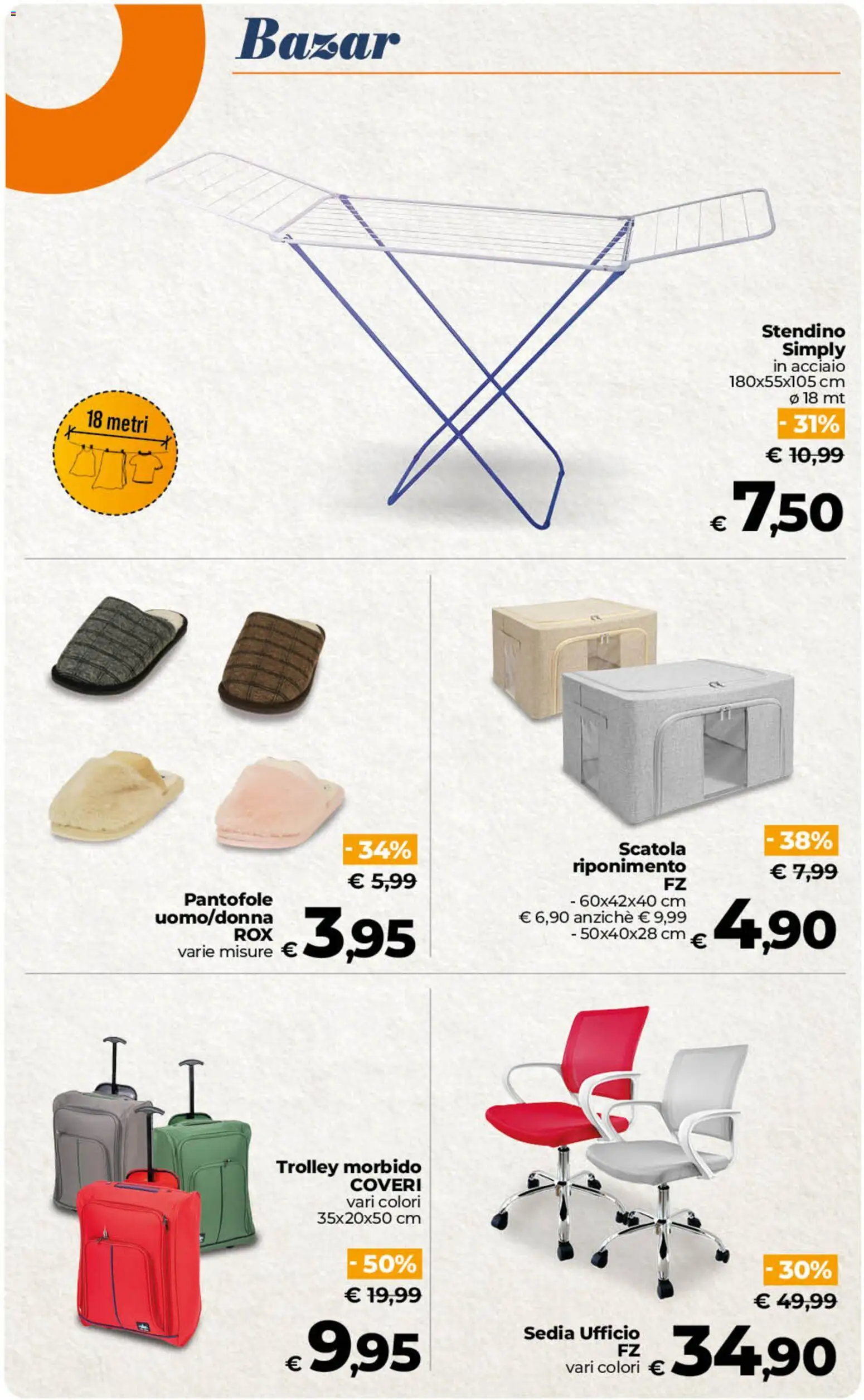 Volantino Ipercoop del 23/10/2026 | Pagina: 52 | Prodotti: Pantofole, Sedia ufficio, Stendino, Scatola