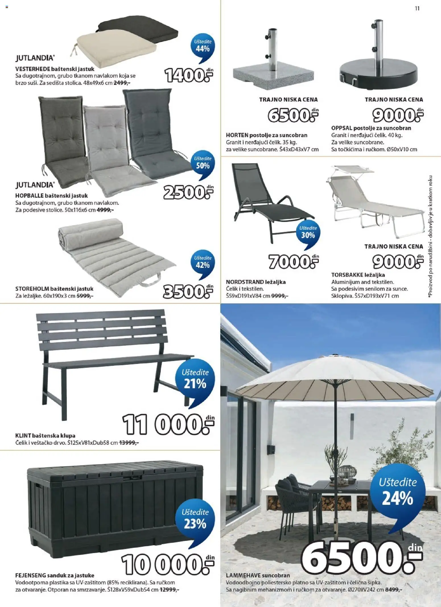 Jysk katalog - važi od 03.06.2026 | Strana: 11 | Proizvode: Jastuk, Ležaljka, Klupa, Suncobran