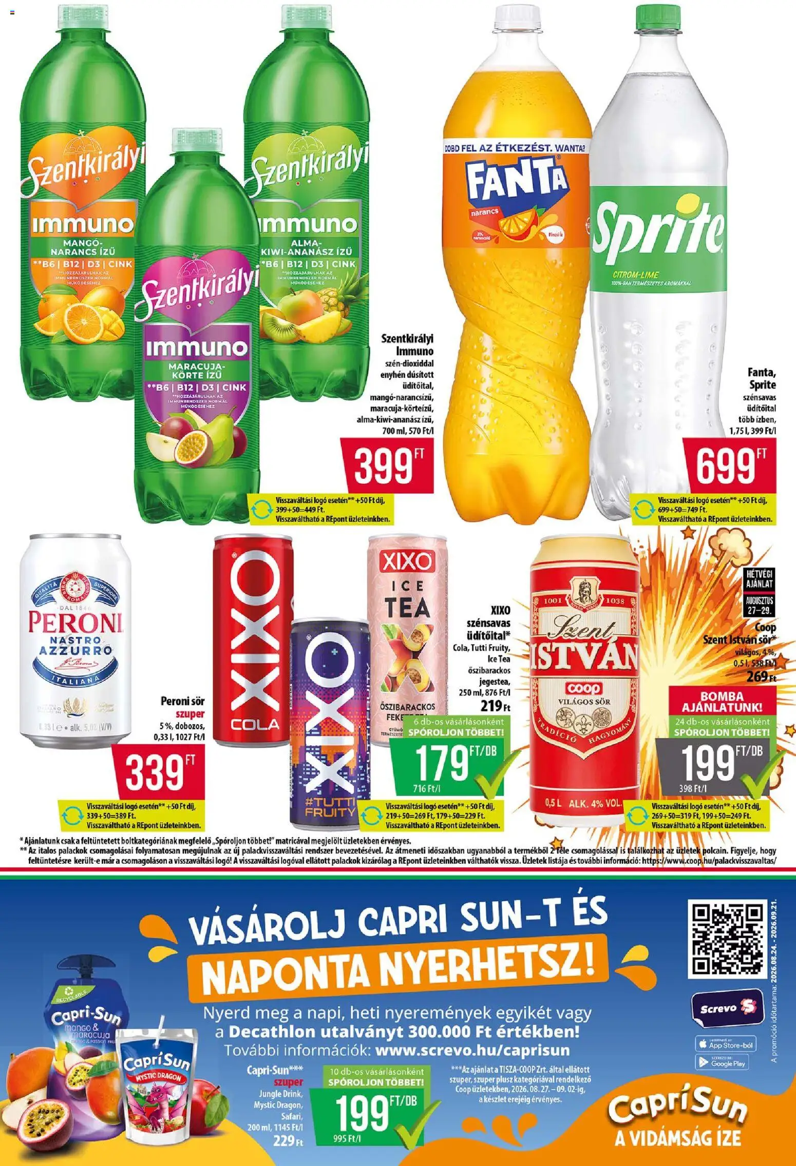COOP akciós ujság - amely érvényes a következő dátumtól: 2026.08.27. | Oldal: 6 | Termékek: Peroni sör, Fanta, Világos sör, Sör