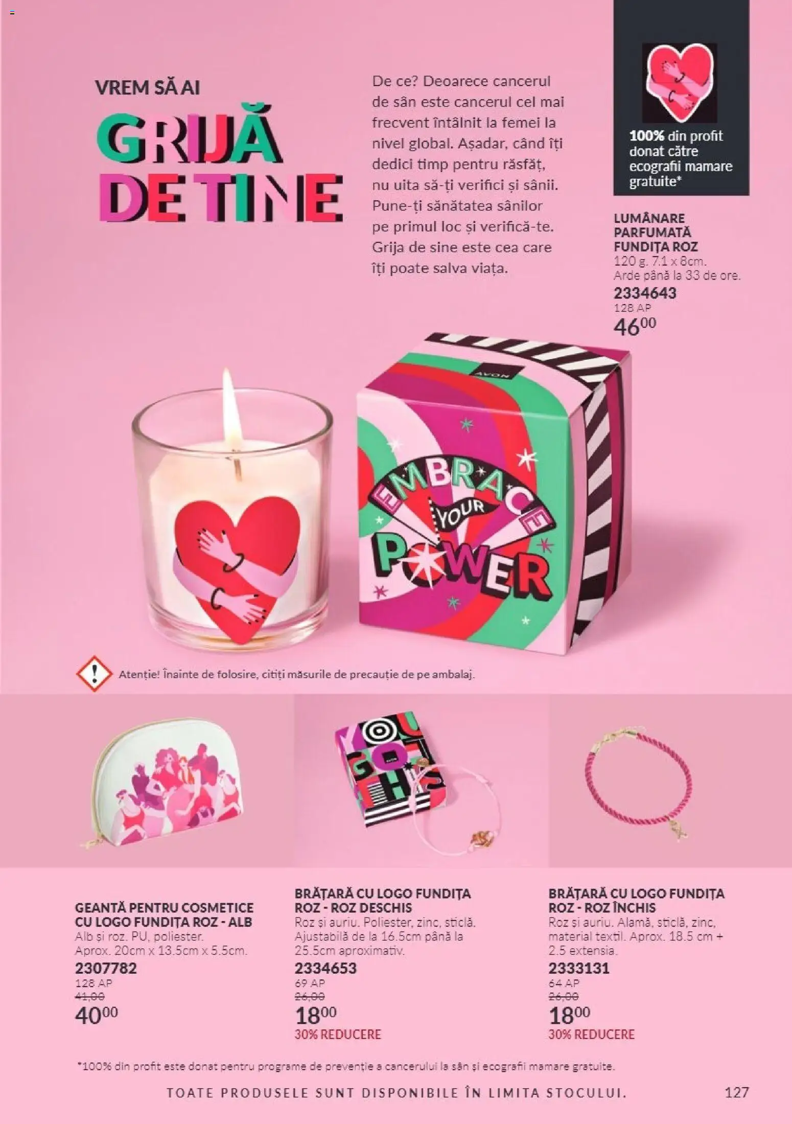 Noul catalog Avon – valabil de la 01.10.2026 | Pagină: 127 | Produse: Geantă, Brățară, Lumânare, Power