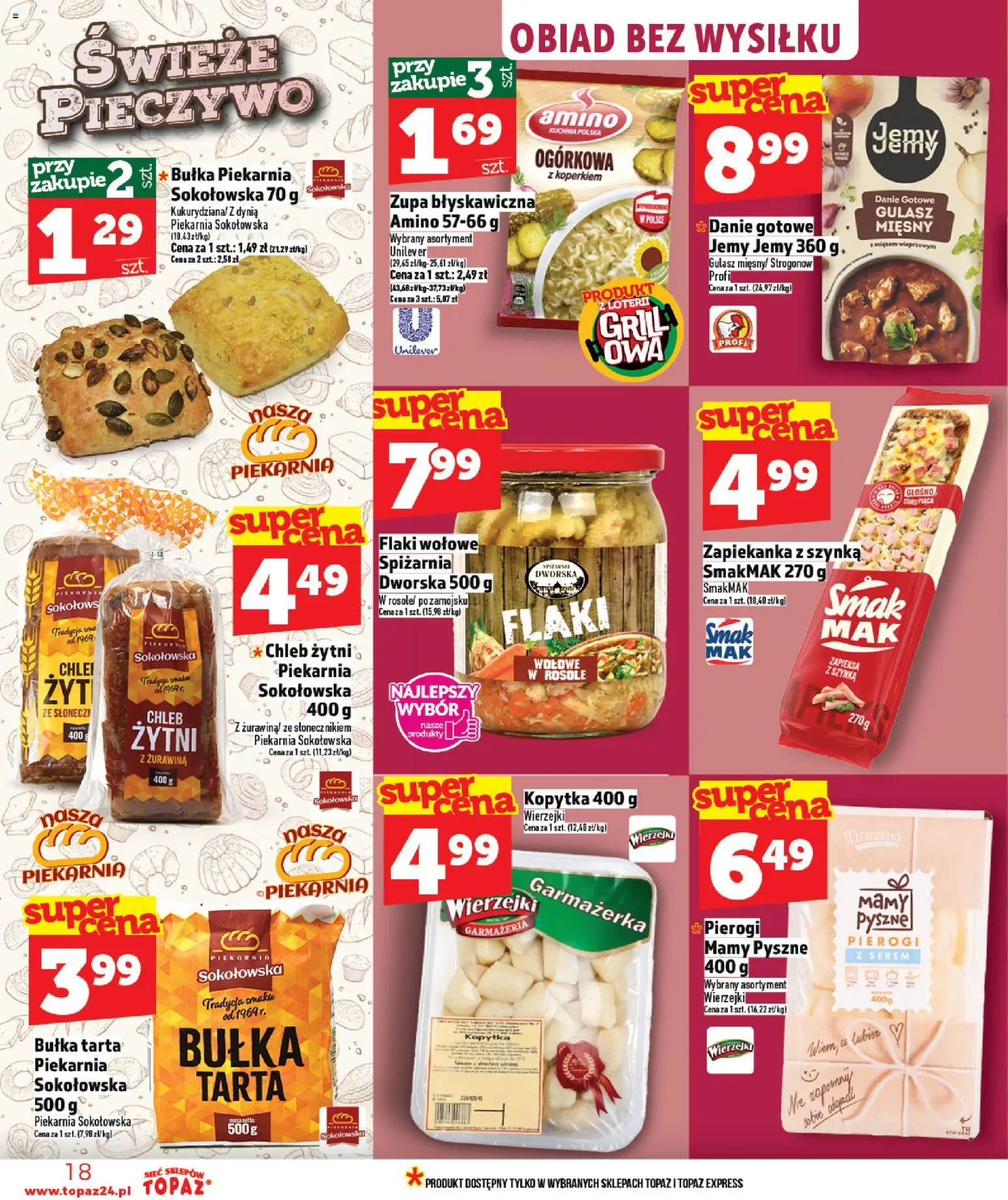Topaz gazetka od 16.04.2026 | Strona: 18 | Produkty: Dynia, Zapiekanka, Chleb żytni, Flaki wołowe