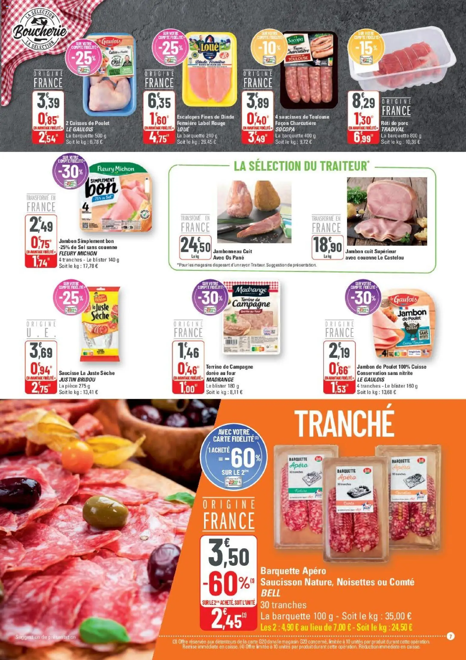 {H1} | Page: 7 | Produits: Cuisses de poulet, Noisettes, Dinde, Jambon