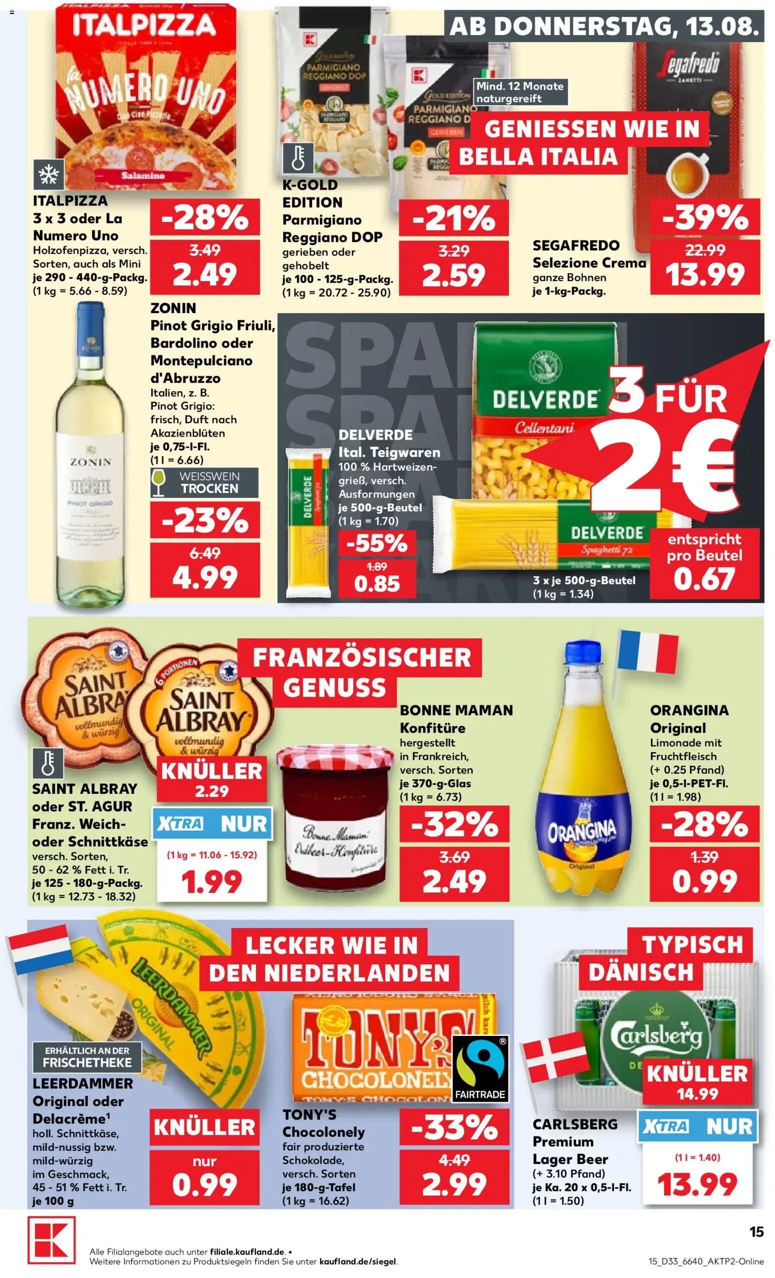Kaufland Prospekt – gültig ab 13.08.2026 | Seite: 15 | Produkte: Carlsberg, Spaghetti, Duft, Leerdammer
