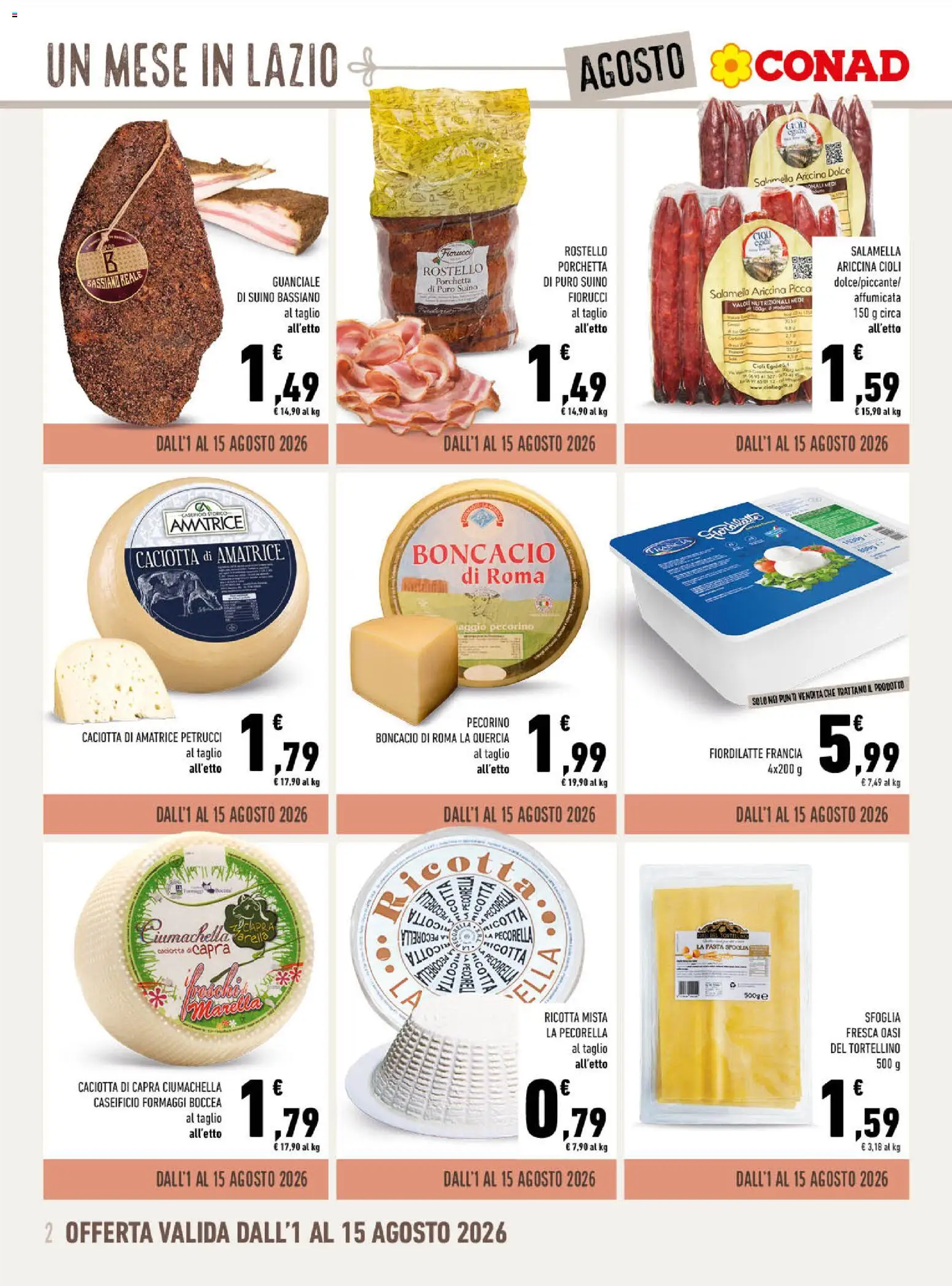 Volantino Spazio Conad del 01/08/2026 | Pagina: 2 | Prodotti: Porchetta, Salamella, Ricotta, Guanciale