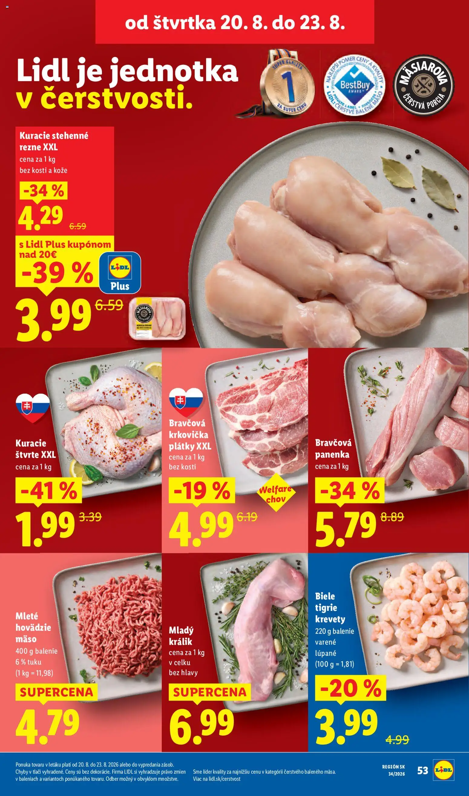 Nové Lidl akcie – leták je platný od 17.08.2026 | Strana: 67 | Produkty: Hovädzie mäso, Bravčová panenka, Krkovička, Rezne