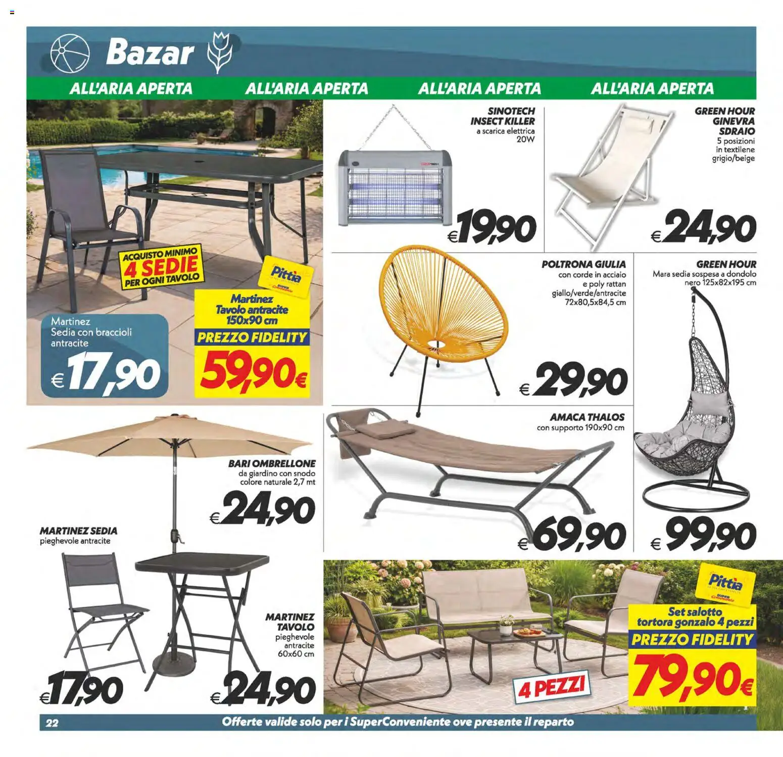 Volantino SuperConveniente del 19.05.2026 | Pagina: 22 | Prodotti: Sdraio, Ombrellone, Braccioli, Tavolo