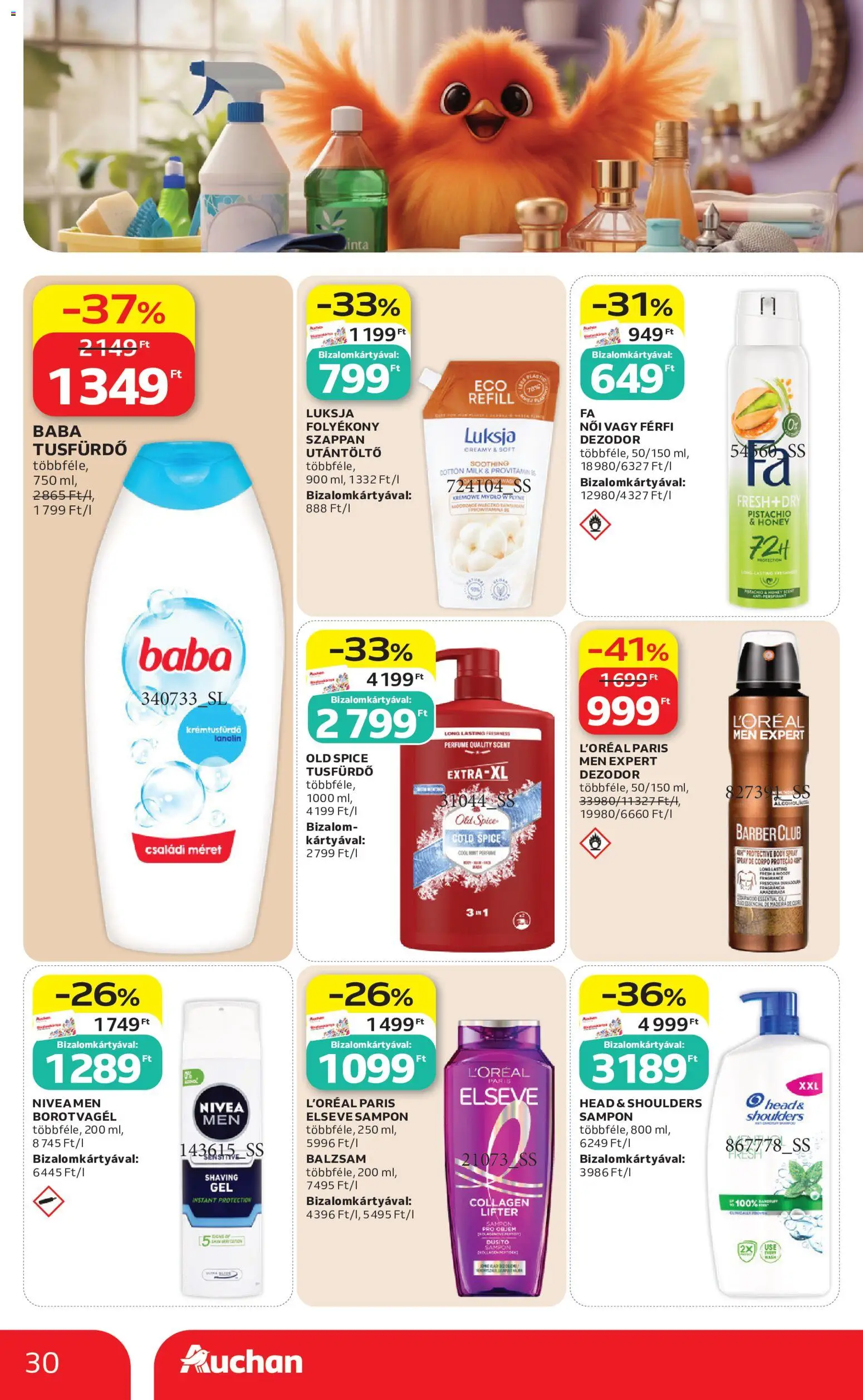 Auchan akciós ujság - amely érvényes a következő dátumtól: 18.06.2026 | Oldal: 30 | Termékek: Old spice, Szappan, Tusfürdő, Dezodor