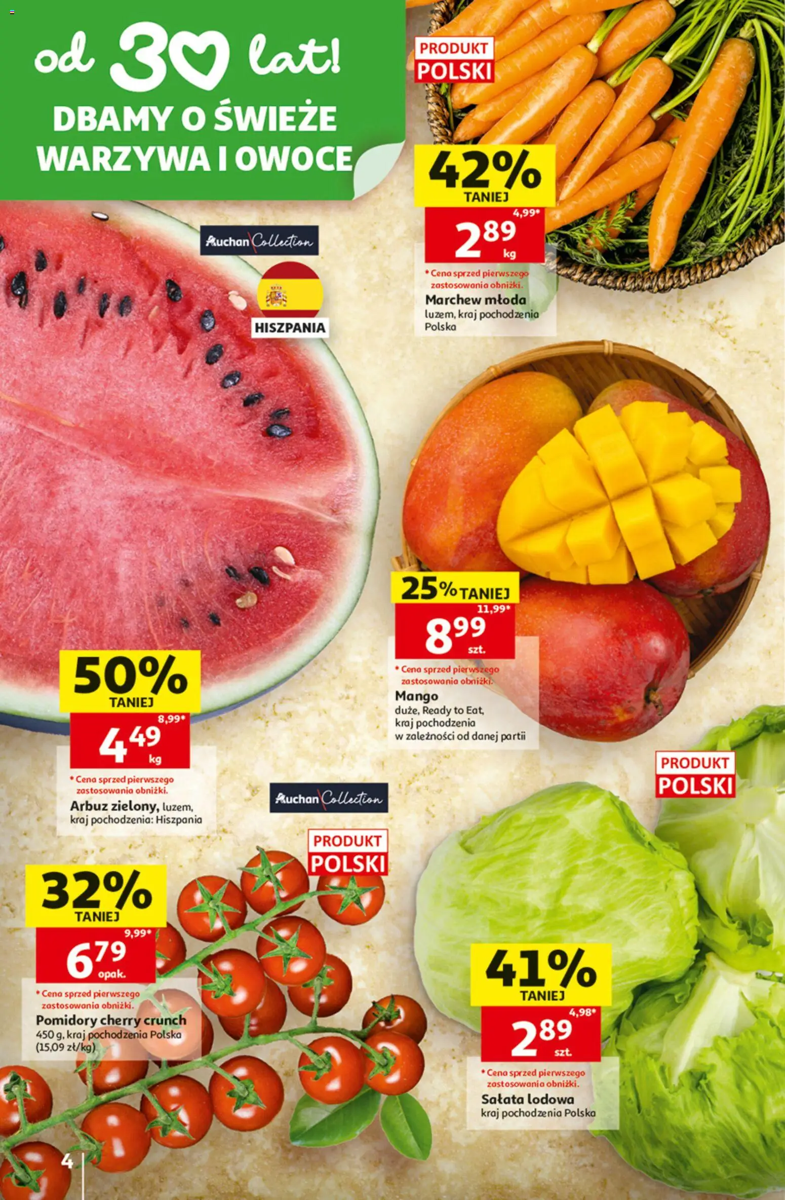 Auchan gazetka - 30 Lat Hipermarket od 25.06.2026 | Strona: 4 | Produkty: Mango, Arbuz, Pomidory, Owoce