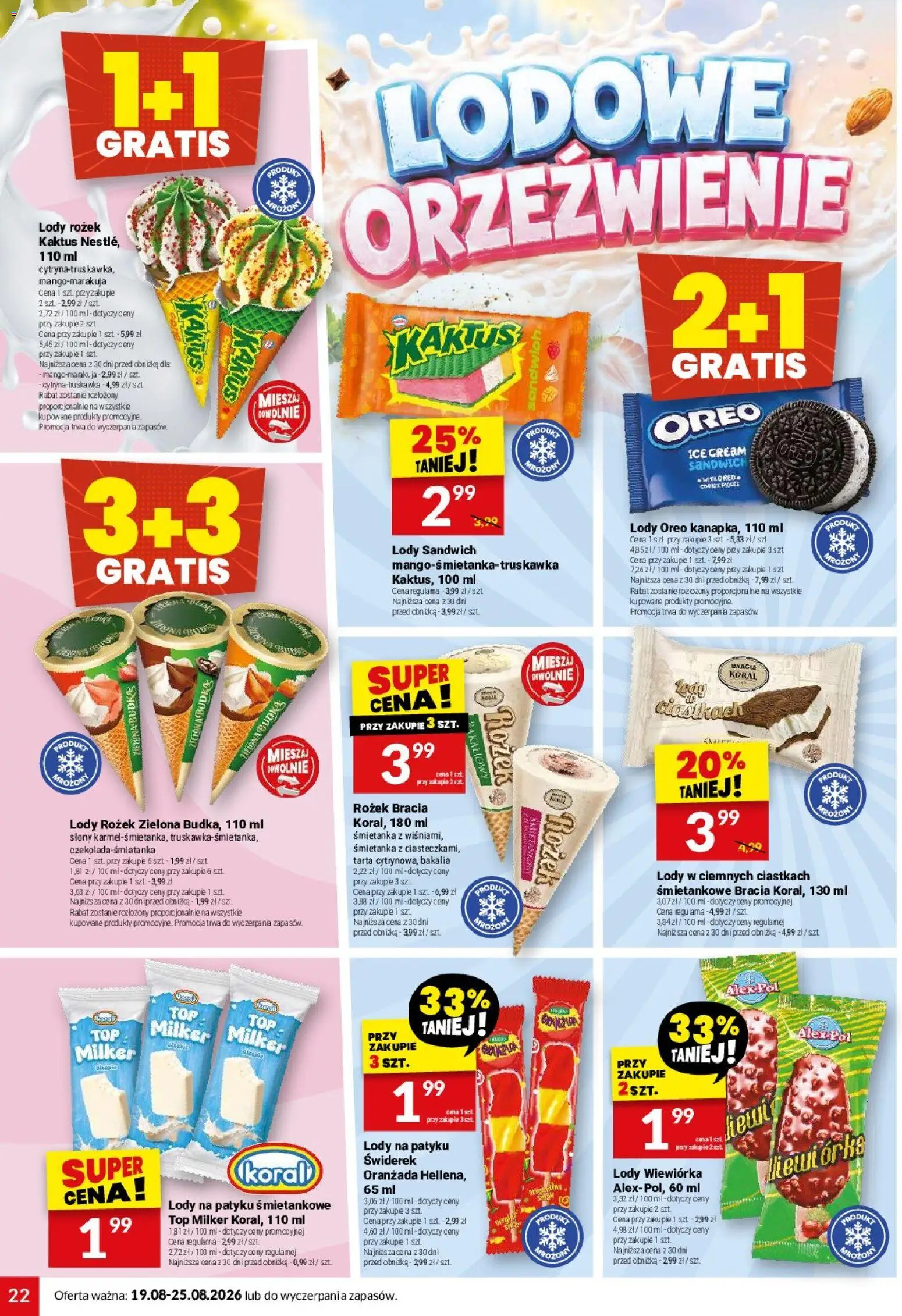Twój Market gazetka od 19.08.2026 | Strona: 22 | Produkty: Oranżada, Oreo, Sandwich, Lody na patyku