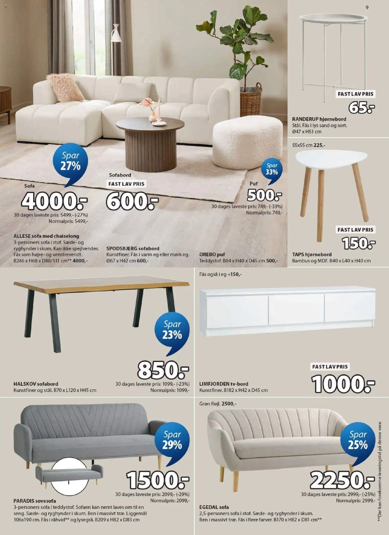 JYSK tilbudsavis – gyldig fra 15.05.2026 | Side: 9 | Produkter: Sofabord, Sofa, Søm, Puf